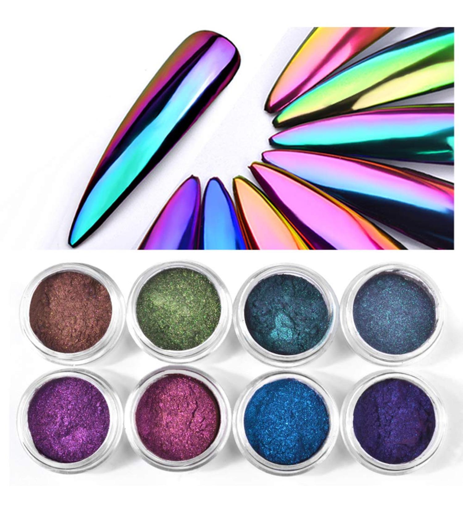 Shogpon Nail Glitter - Super Glossy Mirror Chrome Sparkle Powder | Ultra Optical Chameleon Pigment (8 Colors) for Stunning Manicure - Buy Online on GoSupps.com