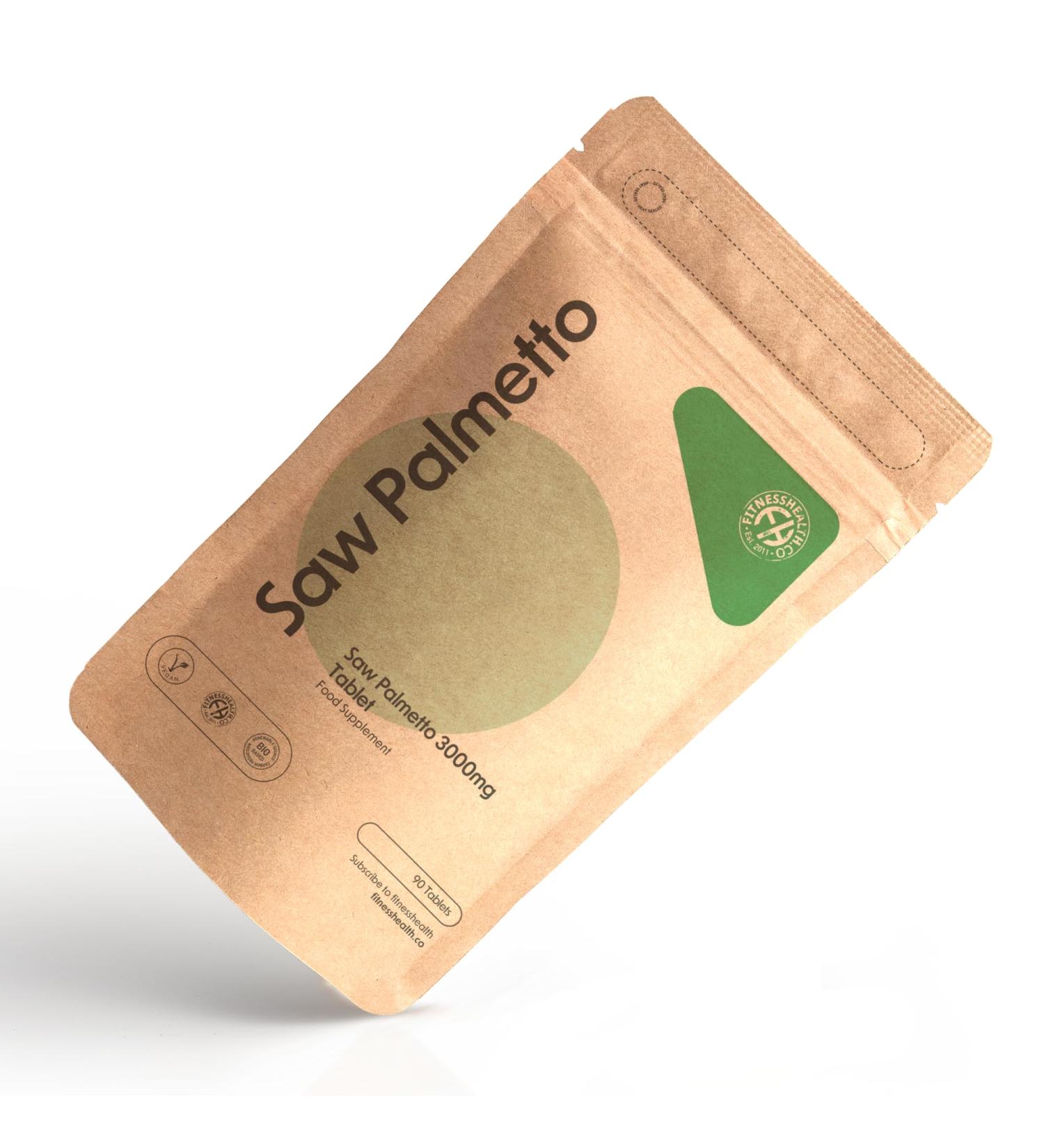 Fitness Health Saw Palmetto Extract Tablets 3000MG (90 Tablets) - High Strength Supplement for Men - Best for Urinary and Prostate Health - Suitable for Vegan & Vegetarian - Recyclable Packaging - Buy Online on GoSupps.com