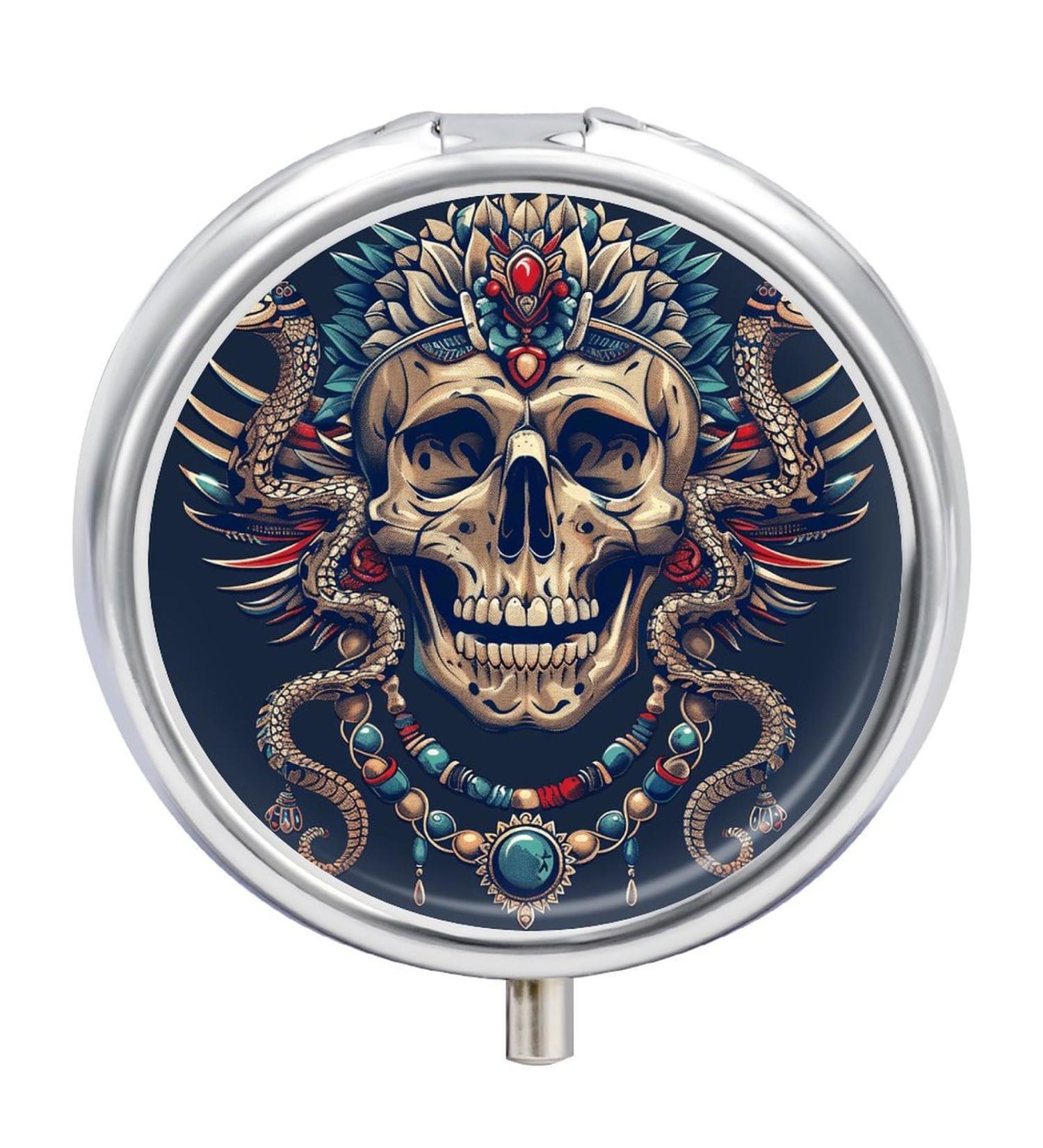 Pill Box Organizer - 3 Compartment Travel Pill Case with Egyptian Necklace Design - Portable Medicine Holder for Purse & Pocket - Buy Online on GoSupps.com