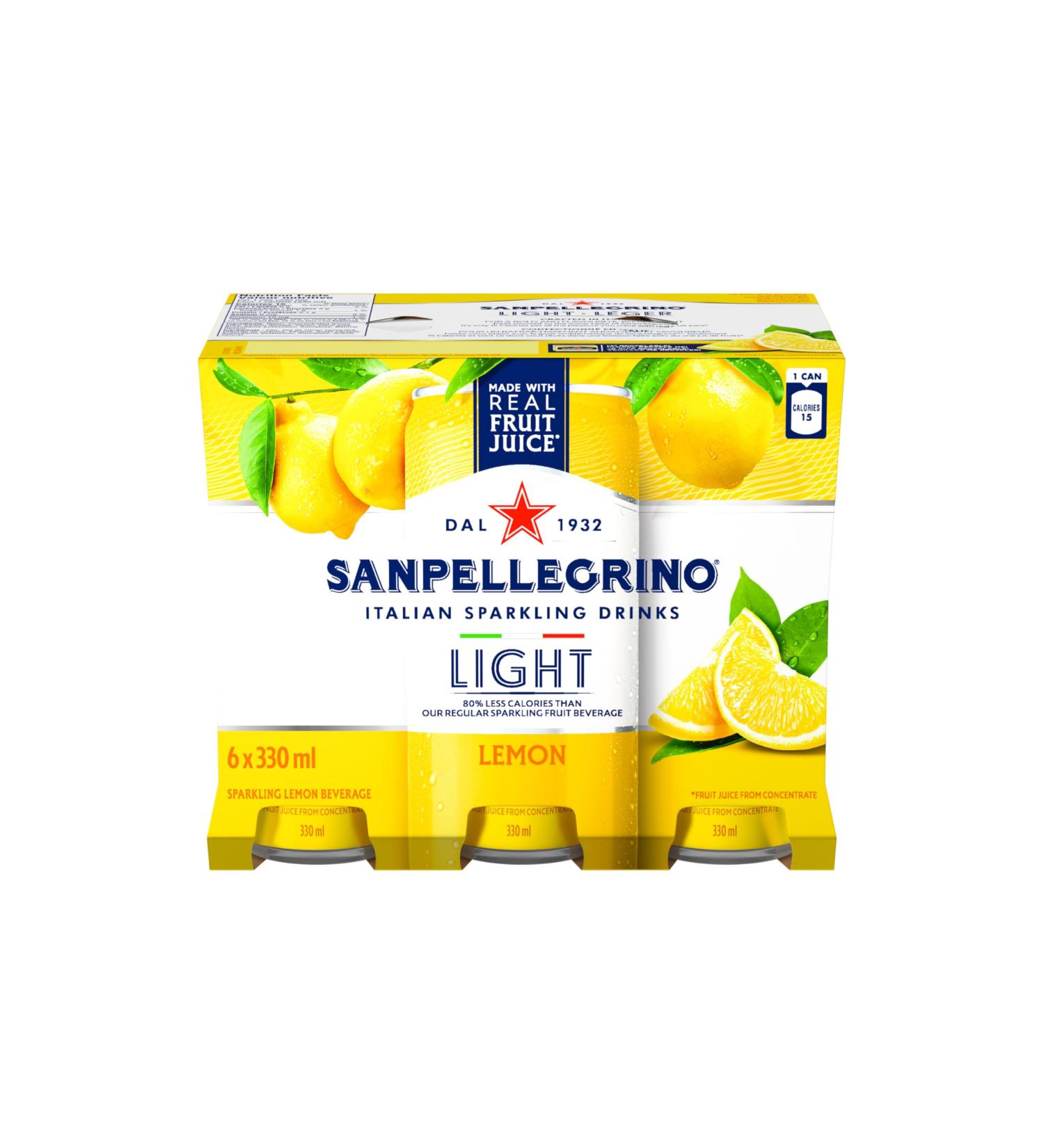 SAN PELLEGRINO Light Lemon Sparkling Fruit Beverage 15 Calories Per Serving Made With Real Fruit Juice (From Concentrate) Bold And Flavourful Crafted in Italy 24 Cans - Buy Online on GoSupps.com