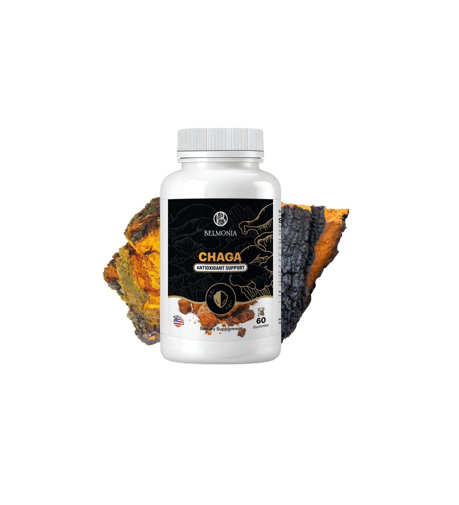 Belmonia Chaga Mushroom Gummies Antioxidant Immune Support Supplement - Dietary Mushroom Supplement - 60 Gummies - Made in USA - Shrooms for Health - Organic Vegan Frendly - Buy Online on GoSupps.com