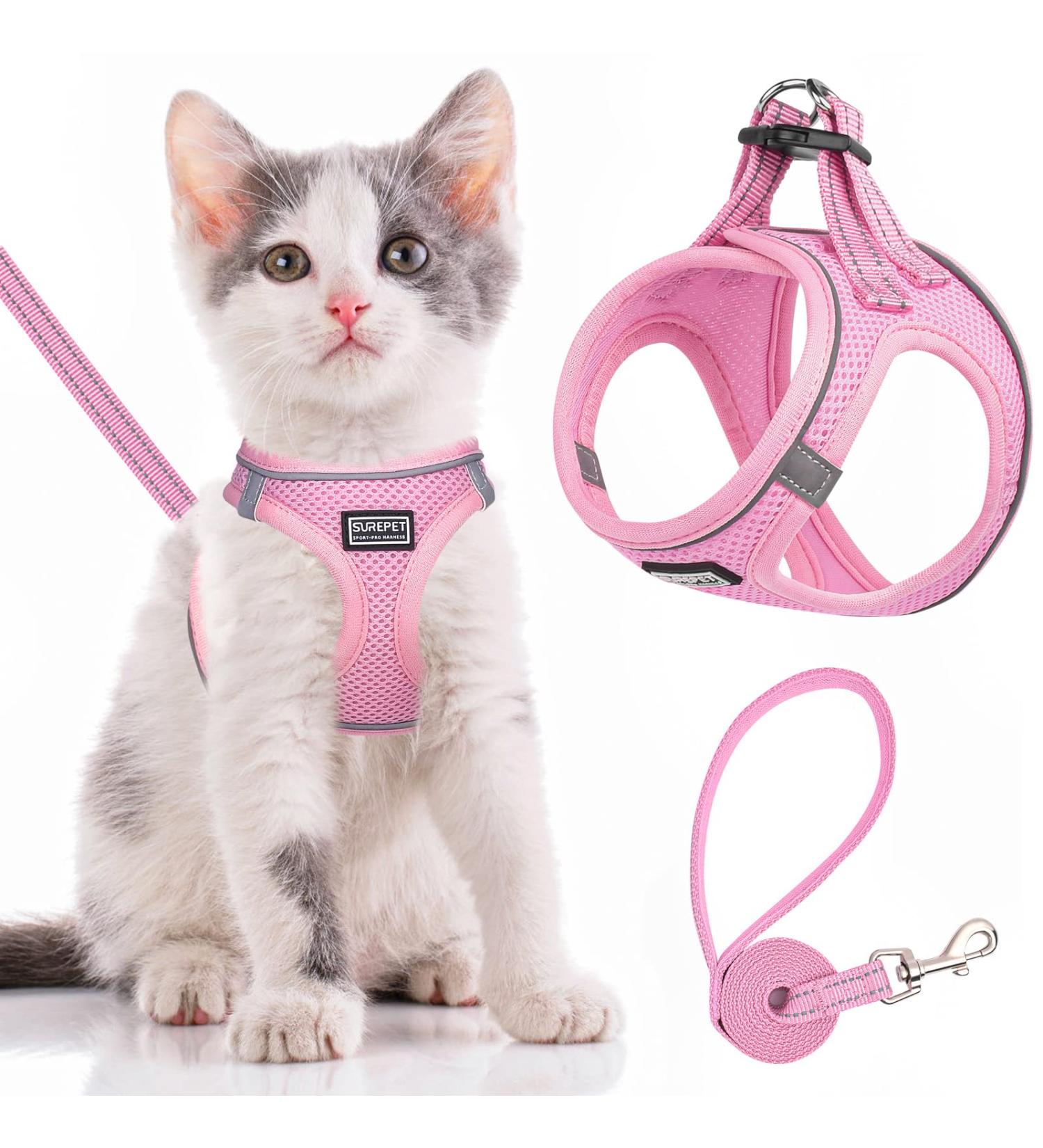 Escape-Proof Adjustable Cat Harness & Lead Set | Reflective Mesh Vest for Walking | Small Dogs & Puppies | Size M Pink - Buy Online on GoSupps.com