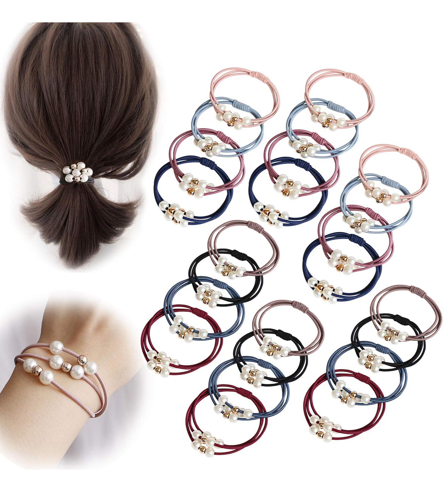 Winrase 3-in-1 High Elastic Rubber Band Hair Ties with Shiny Beads - Set of 24 | Loss-proof Hair Accessories for Women and Girls - Buy Online on GoSupps.com