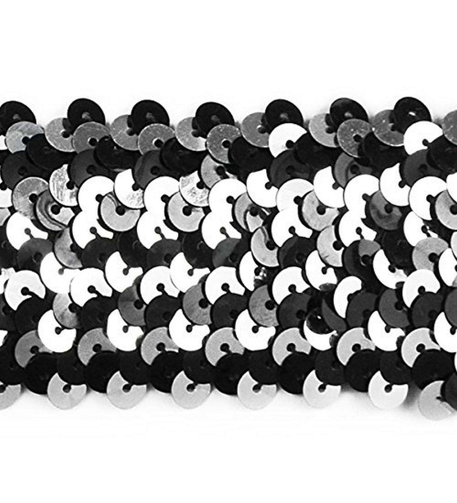 Trims by the Yard 5 Row 1 3/4" Met. Stretch Sequin Black/Silver | (10 Yard Cut) Trim