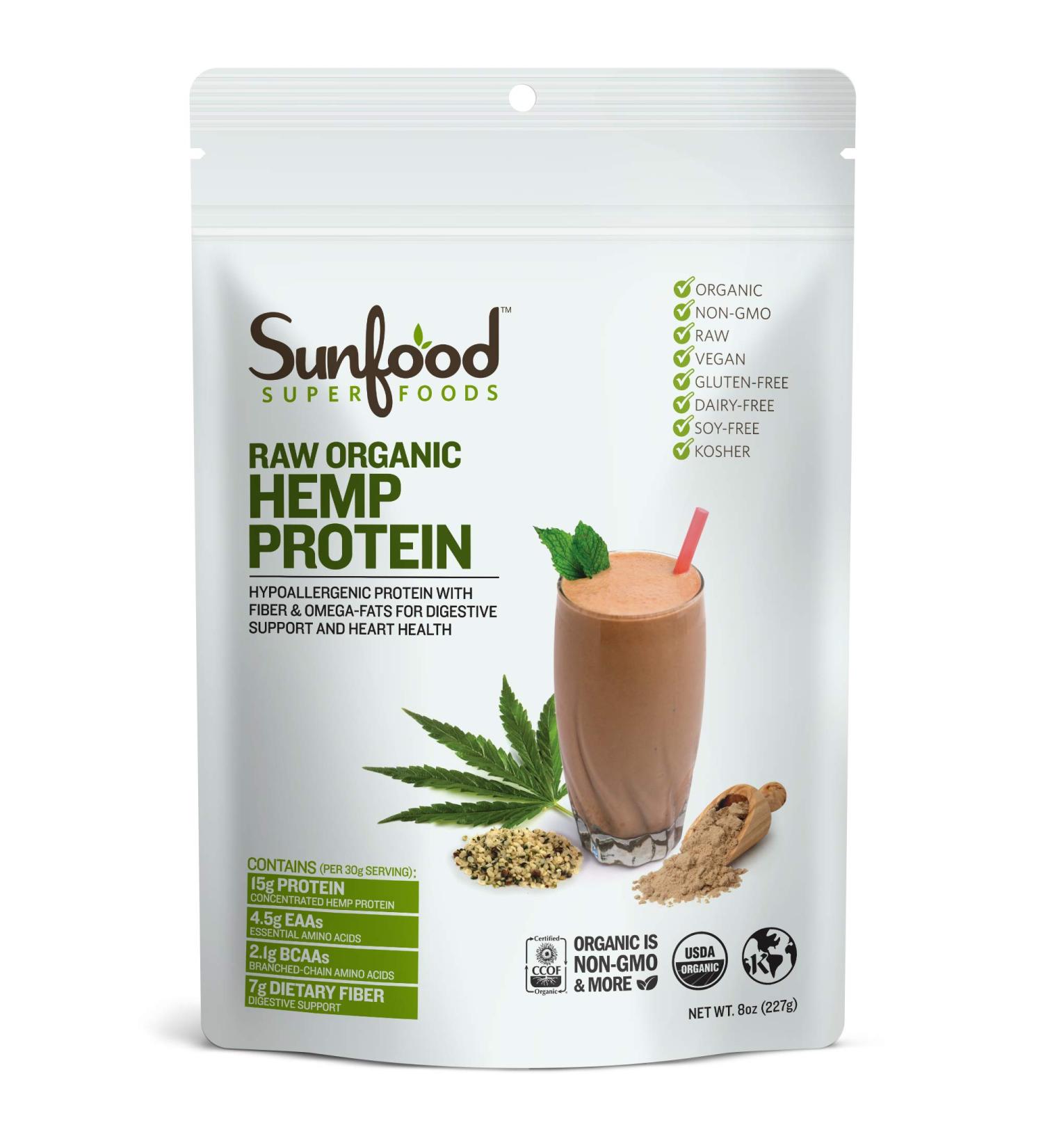 Sunfood Superfoods Hemp Protein Powder - Raw  Organic  Natural Flavor. 100% Pure Single Ingredient Plant-Based Protein Powder. Rich in Dietary Fiber and Amino Acids. Vegan  Gluten-Free. 8 oz Bag Hemp Protein 8 Ounce (Pack  - Buy Online on GoSupps.com
