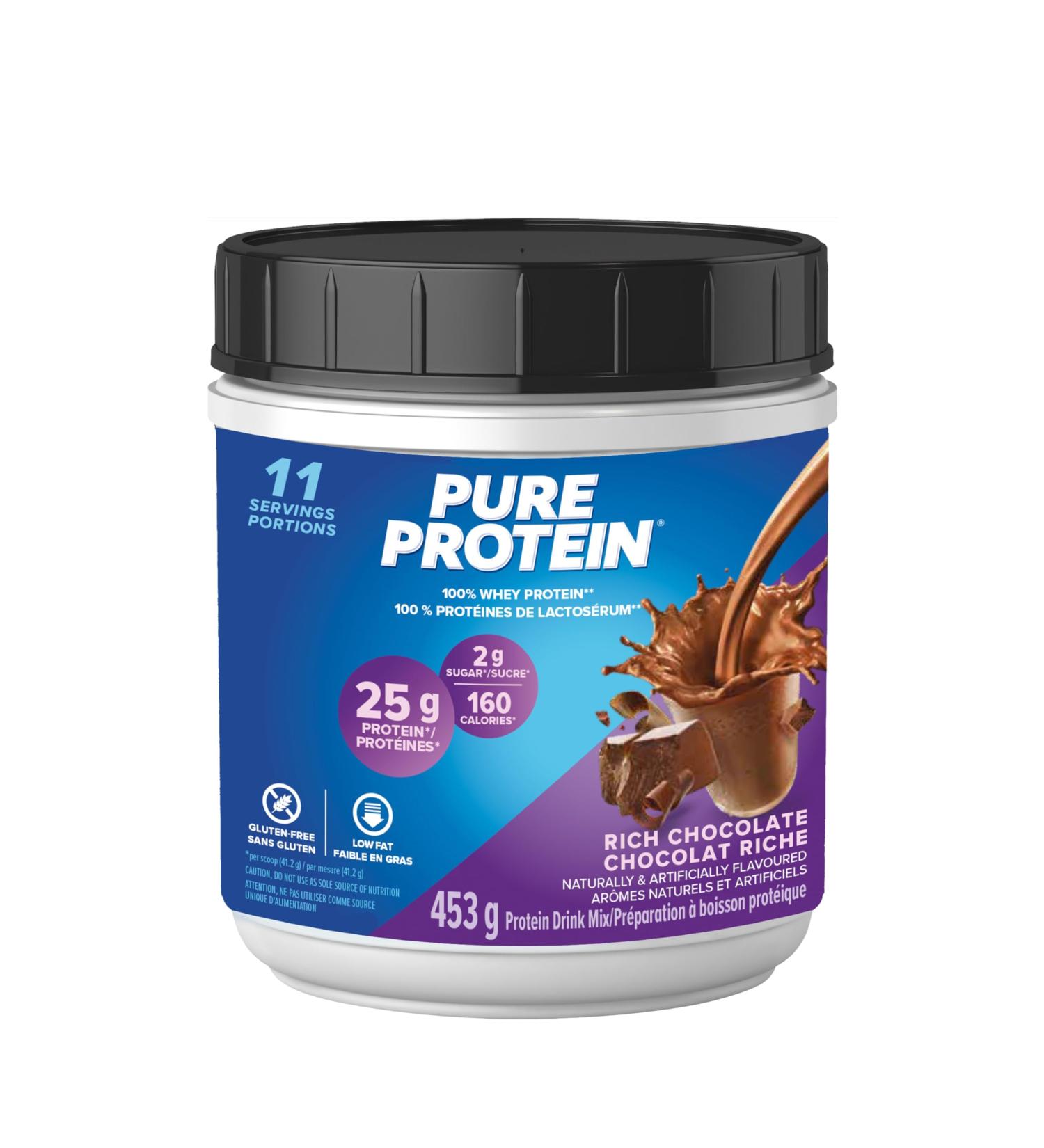 Pure Protein Whey Protein Powder - High Protein (25 g/scoop) Low Sugar (2 g/scoop) Gluten Free - Fast-Acting Formula Chocolate 453g (Packaging May Vary) Chocolate 453 g (Pack of 1) - Buy Online on GoSupps.com