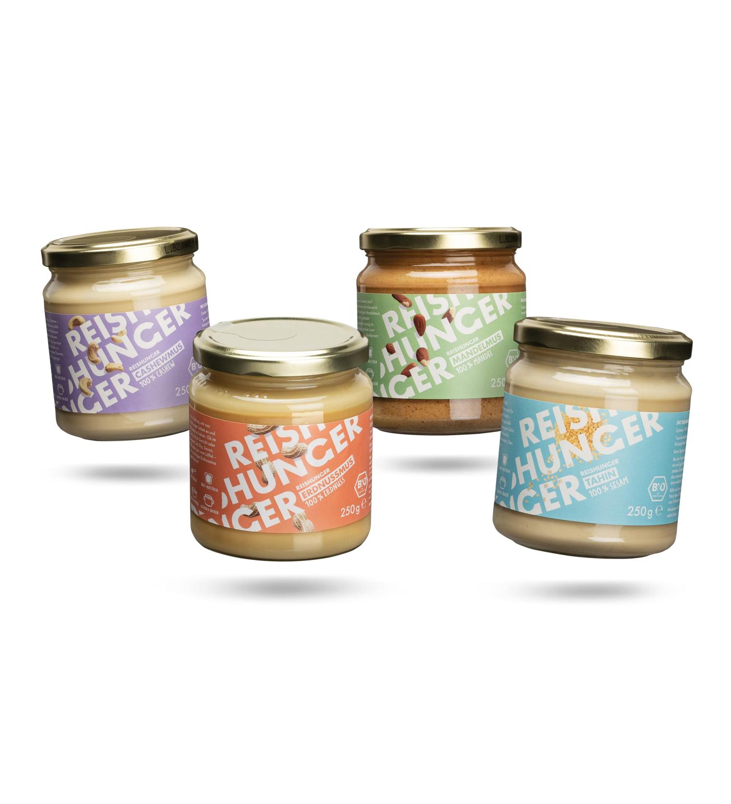 REISHUNGER Organic Nut Butter 4-Pack (Gluten-Free & Vegan) - Almond Cashew Peanut & Tahini - 250g Each - Buy Online on GoSupps.com
