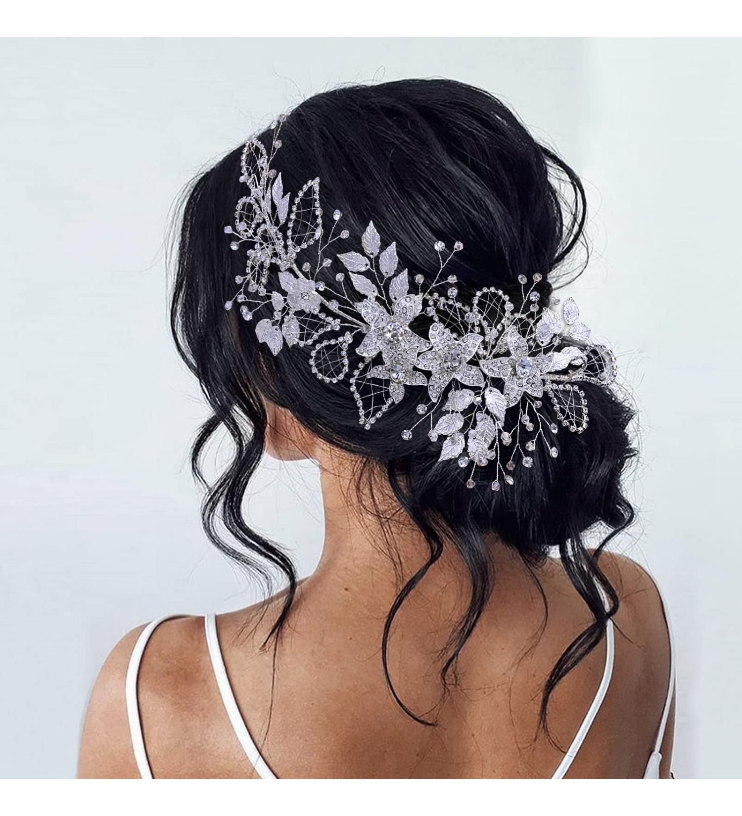 MOPMAP Rhinestone Wedding Headband | Silver Flower Hair Vine for Bride | Wedding Hair Accessories - Buy Online on GoSupps.com