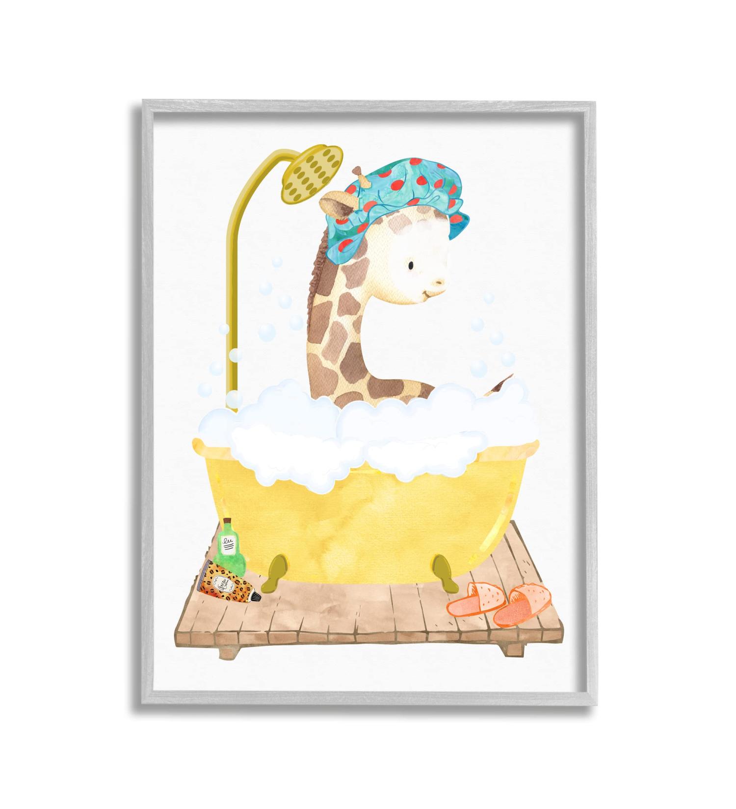 Stupell Industries Children's Giraffe Bubble Bath Wall Art - Yellow Grey Framed - Buy Online on GoSupps.com