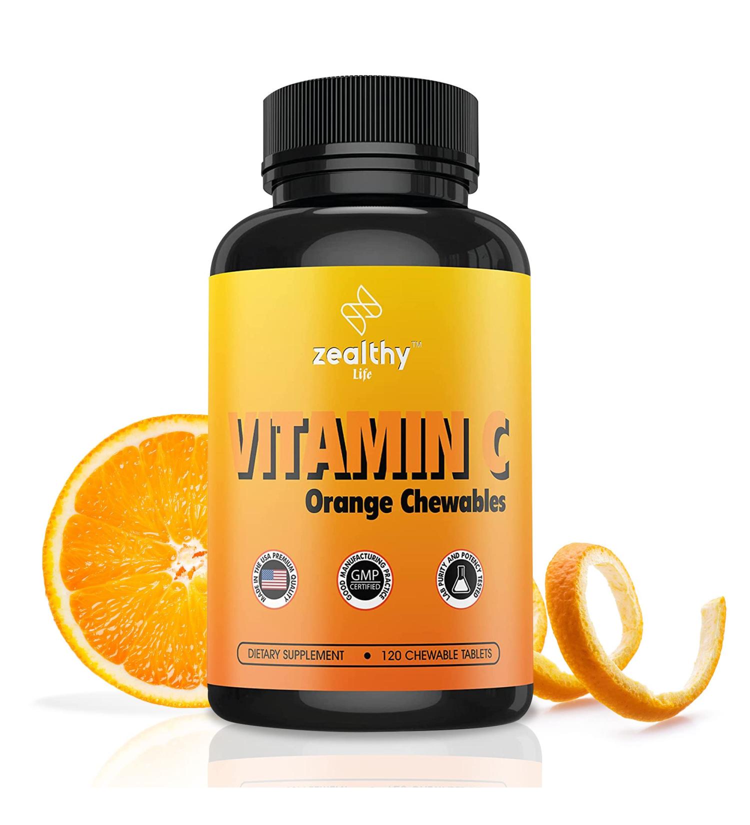 Zealthy Life Vitamin C 500mg Chewable - Immune Support Supplement with Antioxidants - Orange Flavor - Buy Online on GoSupps.com