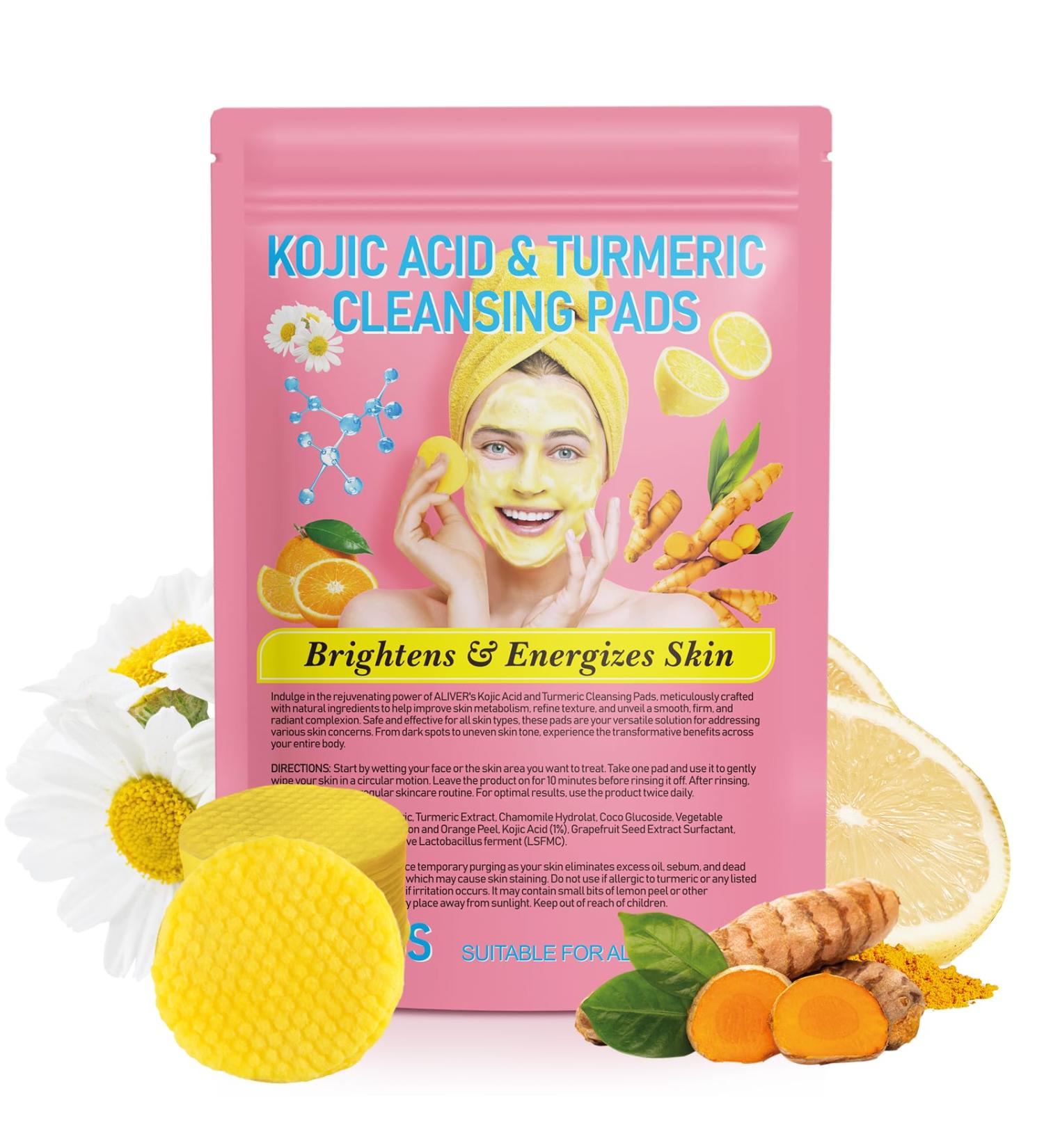 Turmeric Kojic Acid Cleansing Pads Turmeric Kojic Acid Pads Infused Foaming Exfoliating Pads Unclog Pores Turmeric Cleansing Pads for Dark Spots Helps Balance Skin Oil And Water 40 Pads - Buy Online on GoSupps.com