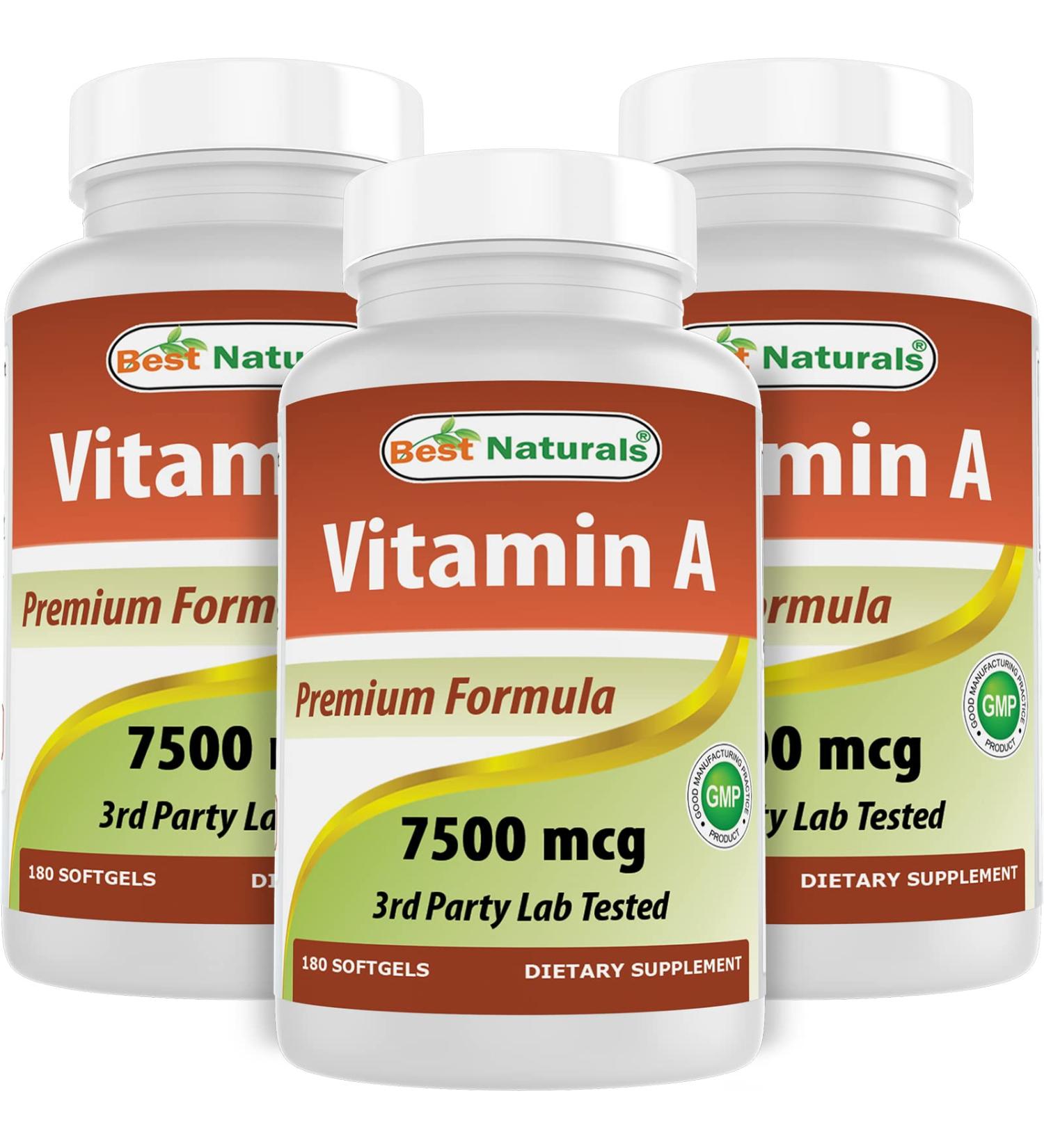 Best Naturals Vitamin A 25000 IU (7500 mcg) Non-GMO Formula Supports Healthy Vision & Immune System and Healthy Growth & Reproduction 180 Softgels (180 Count (Pack of 3))
