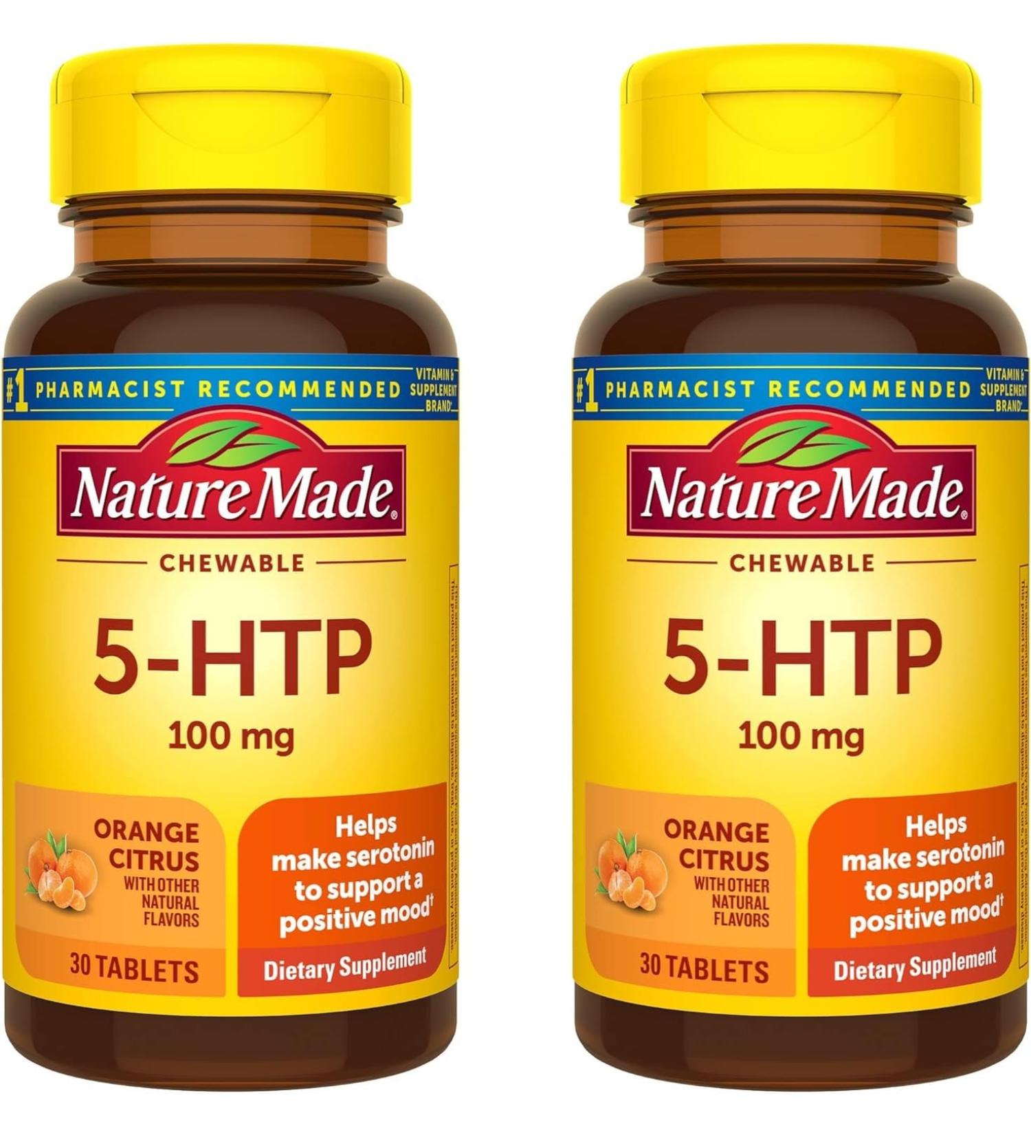 Nature Made Chewable 5HTP 100mg 5-HTP Mood Support Supplement 30 5 HTP Chewable Tablets 30 Day Supply (Pack of 2) - Buy Online on GoSupps.com