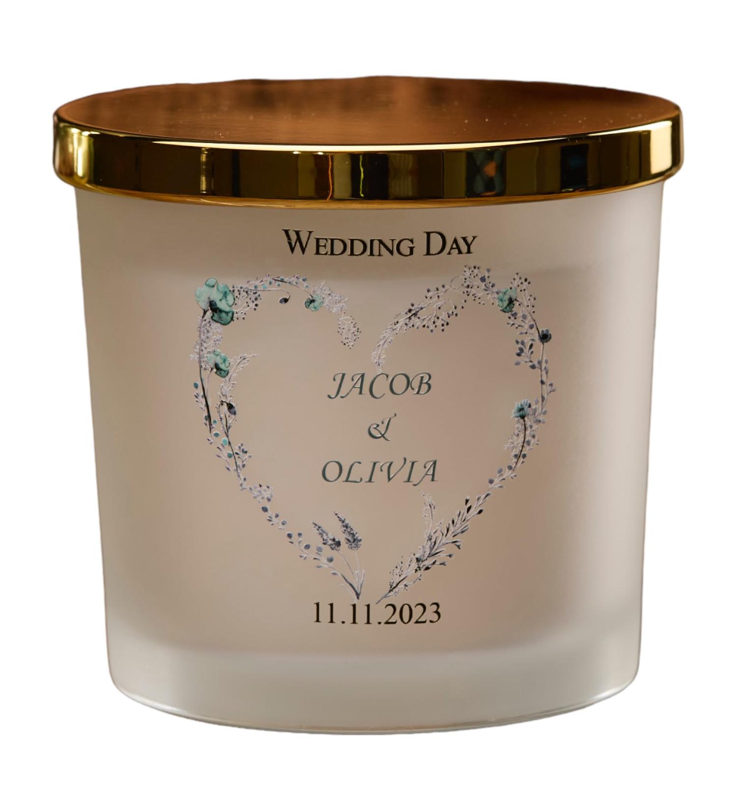 Personalised Large Double Wick Wedding Candle Gift with Dusty Blue Heart (Lemongrass & Coconut) - Buy Online on GoSupps.com