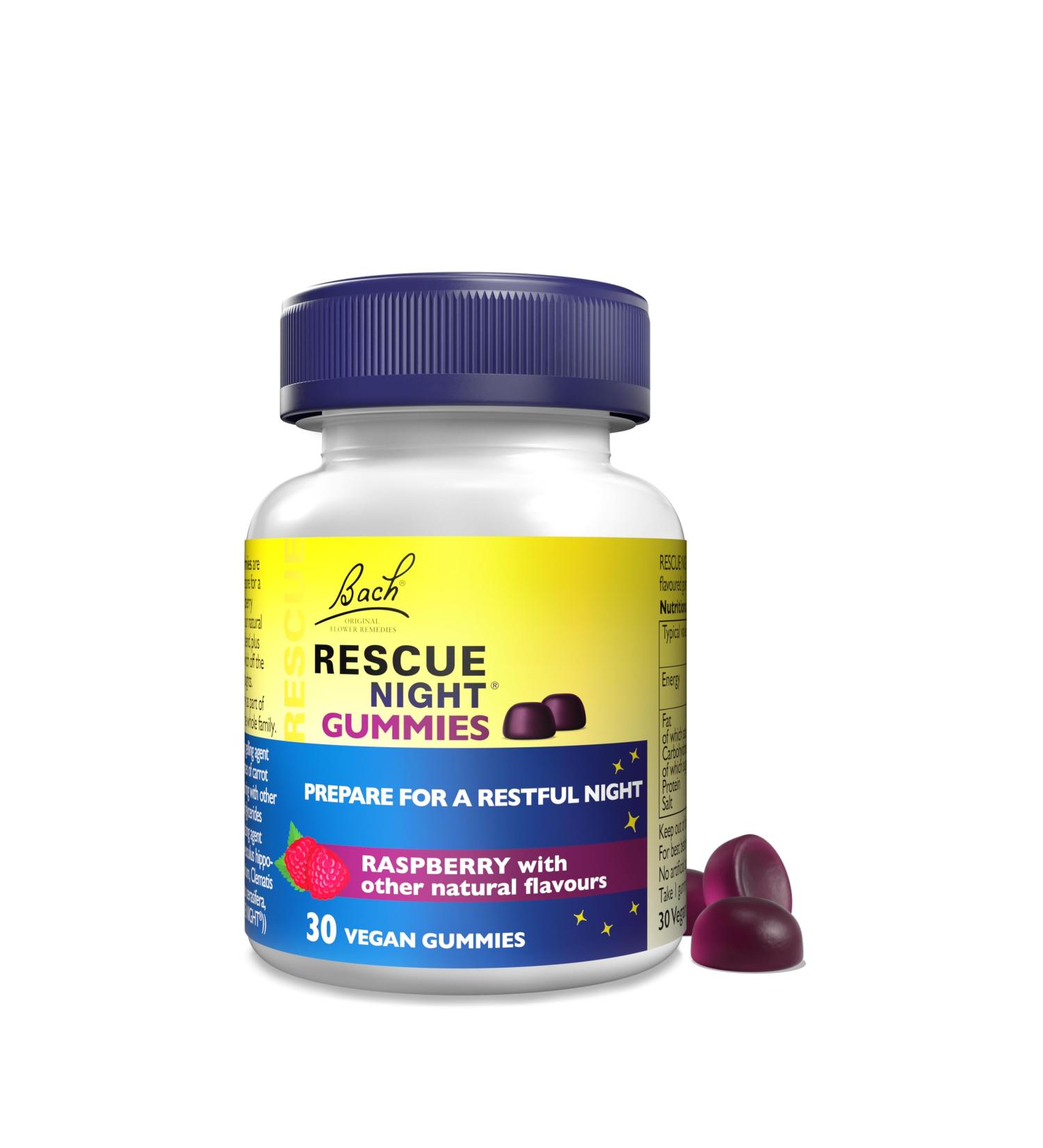 Rescue Night Gummies (30 Pack) - Raspberry Flavour with Flower Essences for Serene Sleep - 1 Count - Buy Online on GoSupps.com