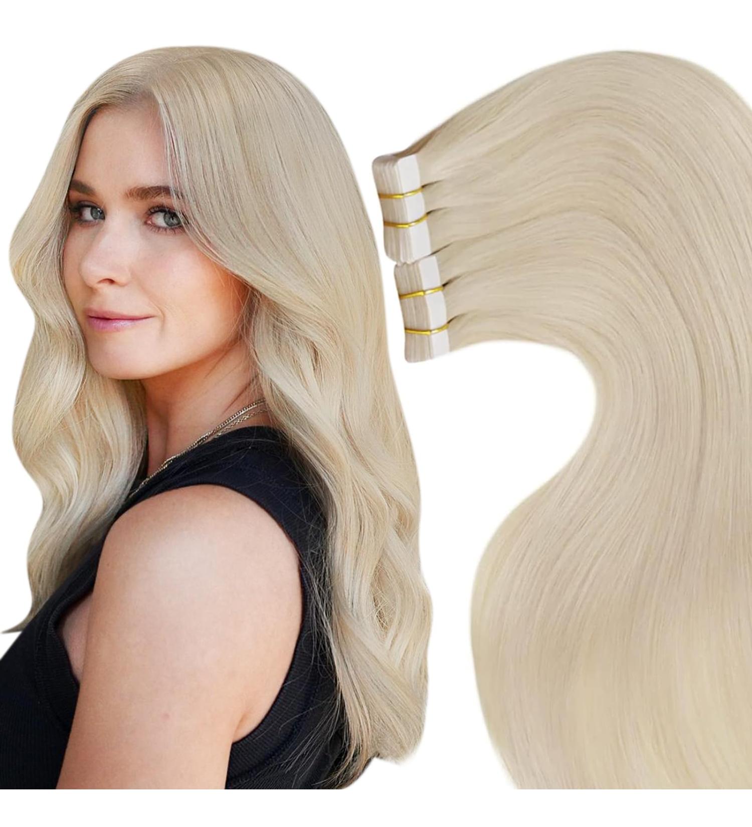 LAAVOO Invisible Tape Hair Extensions - Real Remy Hair #613 Hell Blond - 75cm Long - 20Pcs - 50g - Perfect for Seamless Volume - Buy Online on GoSupps.com