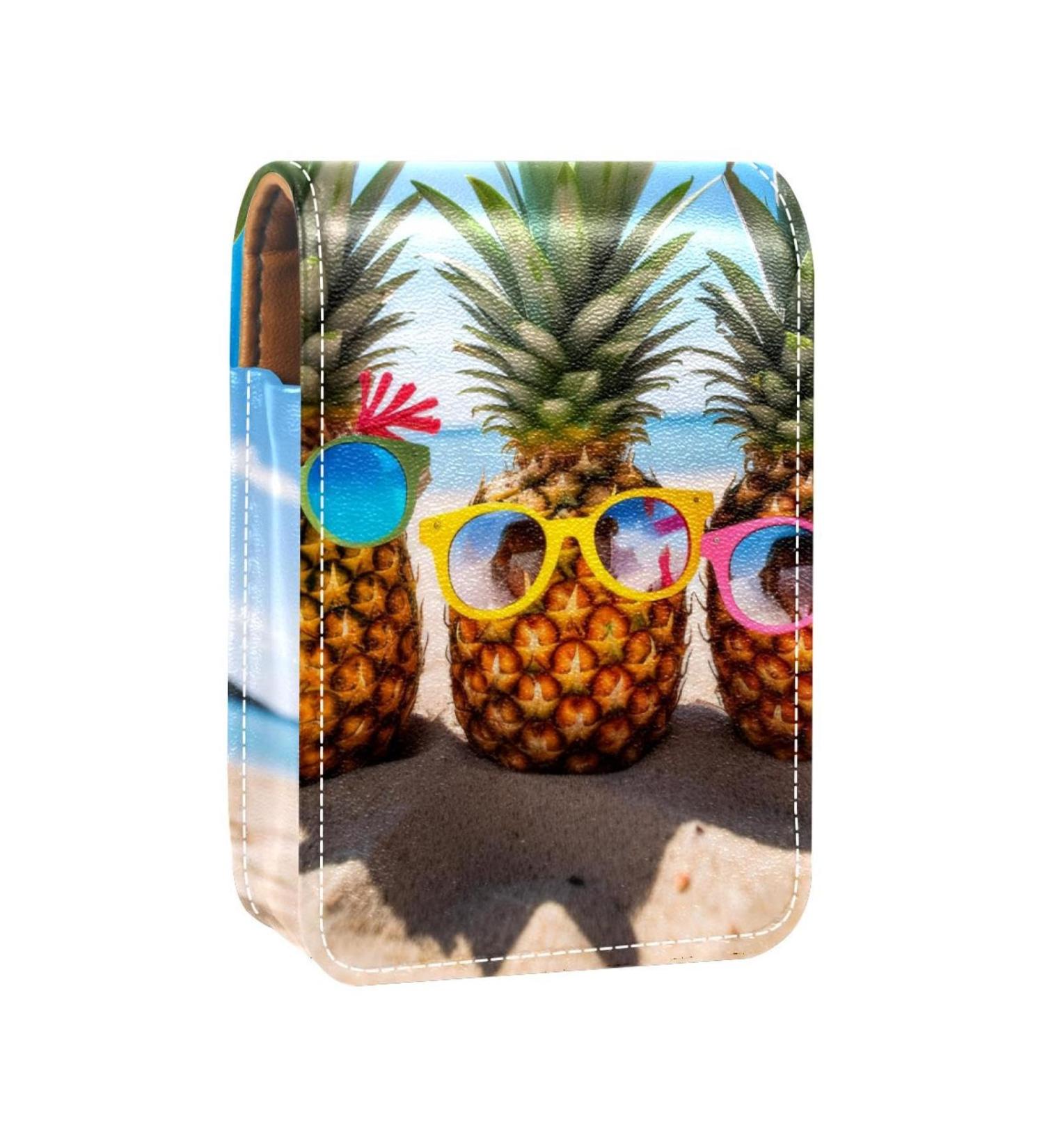 Travel Lipstick Organizer Case - Portable Makeup Bag with Mirror | Fun Pineapple Design for Beach Lovers - Buy Online on GoSupps.com