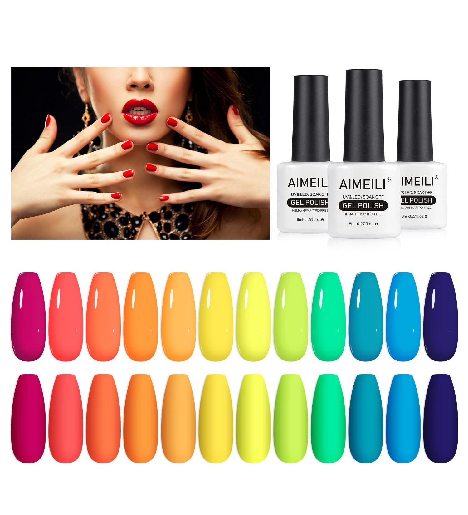 AIMEILI Neon Gel Nail Polish Set 8ml 12 Colours Spring Summer Pink Red Orange Green Blue Purple Gel Polish Soak Off UV LED Gel Nail Polishes Nail Art Gel Polish Gift Kit 23 KIT12-23_8ML 8 ml (Pack of 12) - Buy Online on GoSupps.com