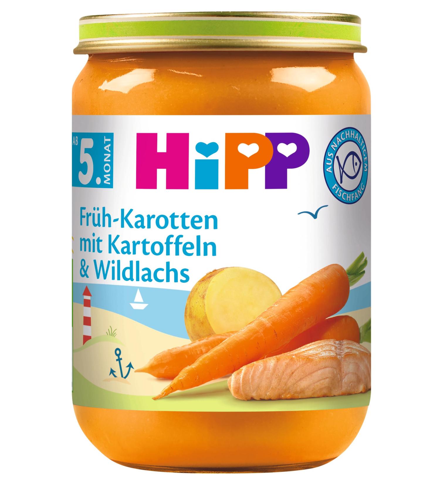 HiPP Early Carrots with Potatoes and Salmon Pack of 6 (6 x 190 g) H 6105 Carrot/Carrot/Salmon 190g 190g (Pack of 6) Carrot/Carrot/Salmon