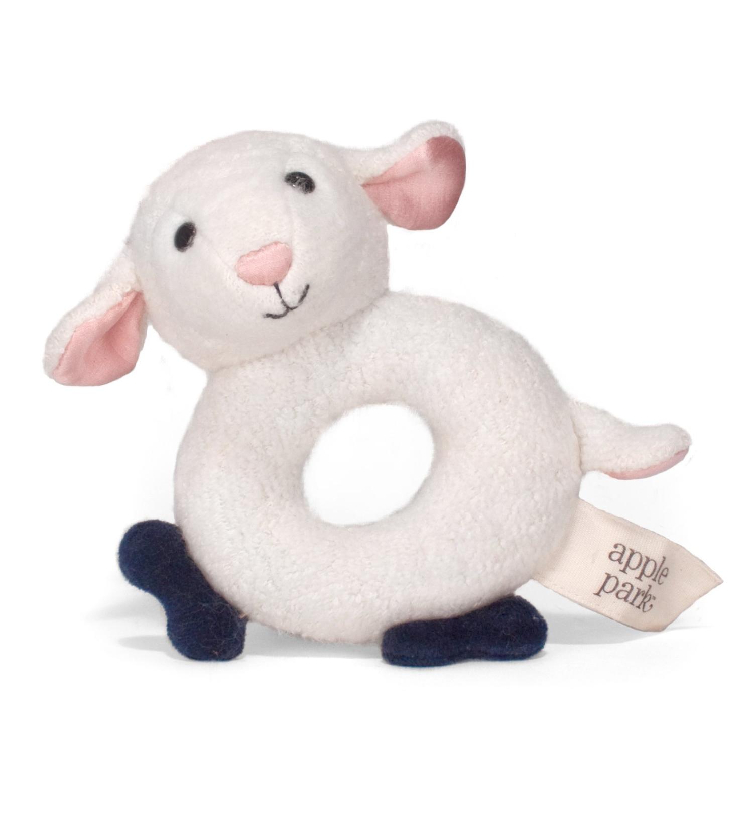 Apple Park Lamby Soft Teething Ring Baby Toy - Hypoallergenic  100% Organic Cotton