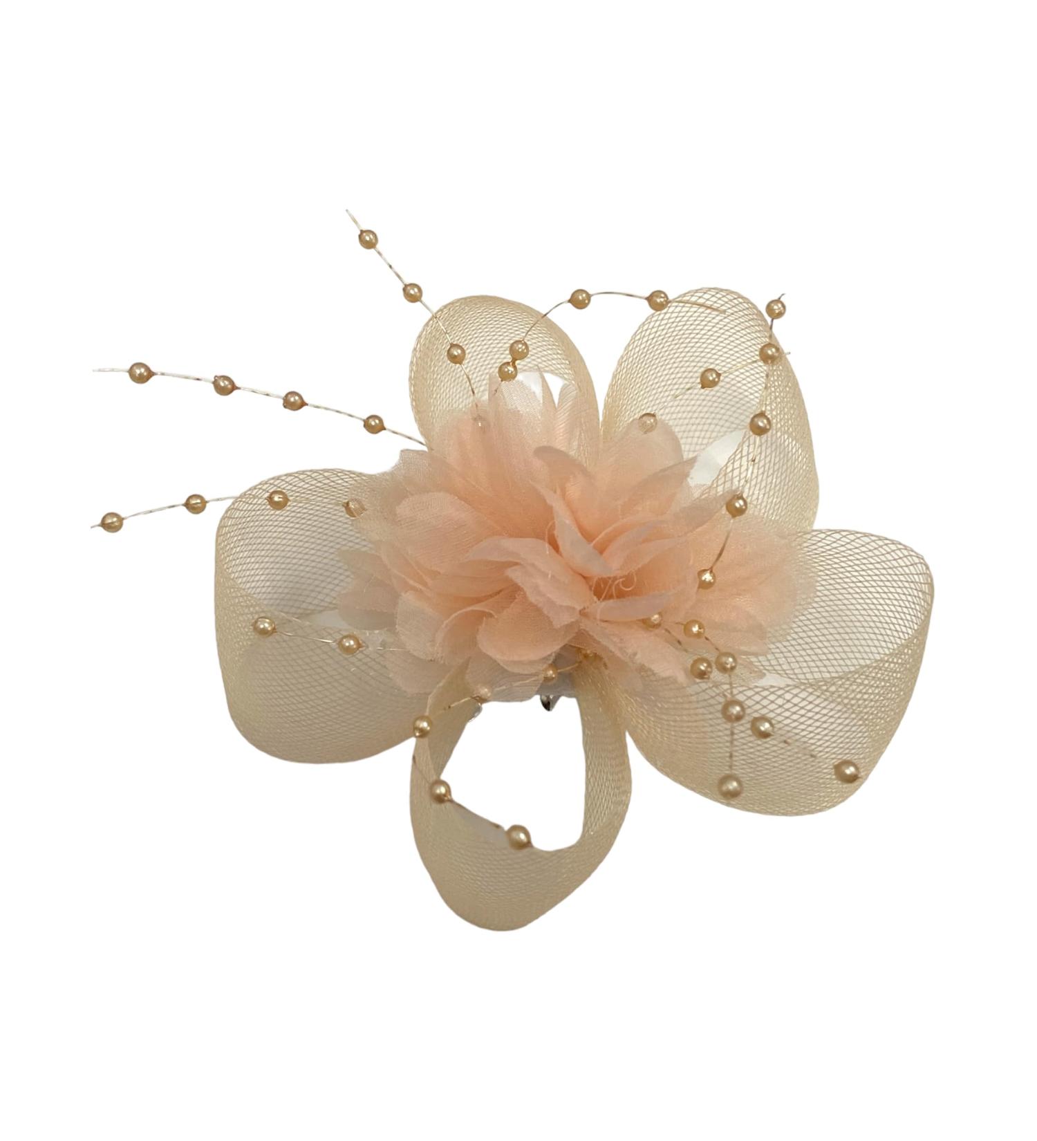 Ladies Beaded Flower Fascinator Clip Weddings Races Royal Ascot Hair Clip (Peach) - Buy Online on GoSupps.com