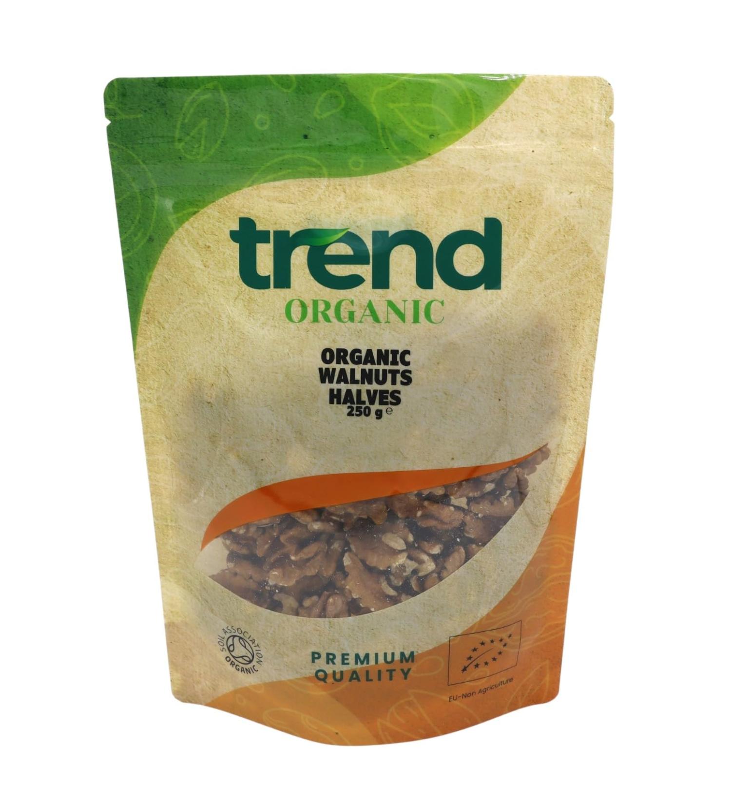 Trend Organic Walnuts Halves - Ideal for Snacking Baking and Nutrient-Rich Recipes Certified Organic Vegan Non-GMO No Preservatives High Fibre High Protein Raw 250g Nutty 250g
