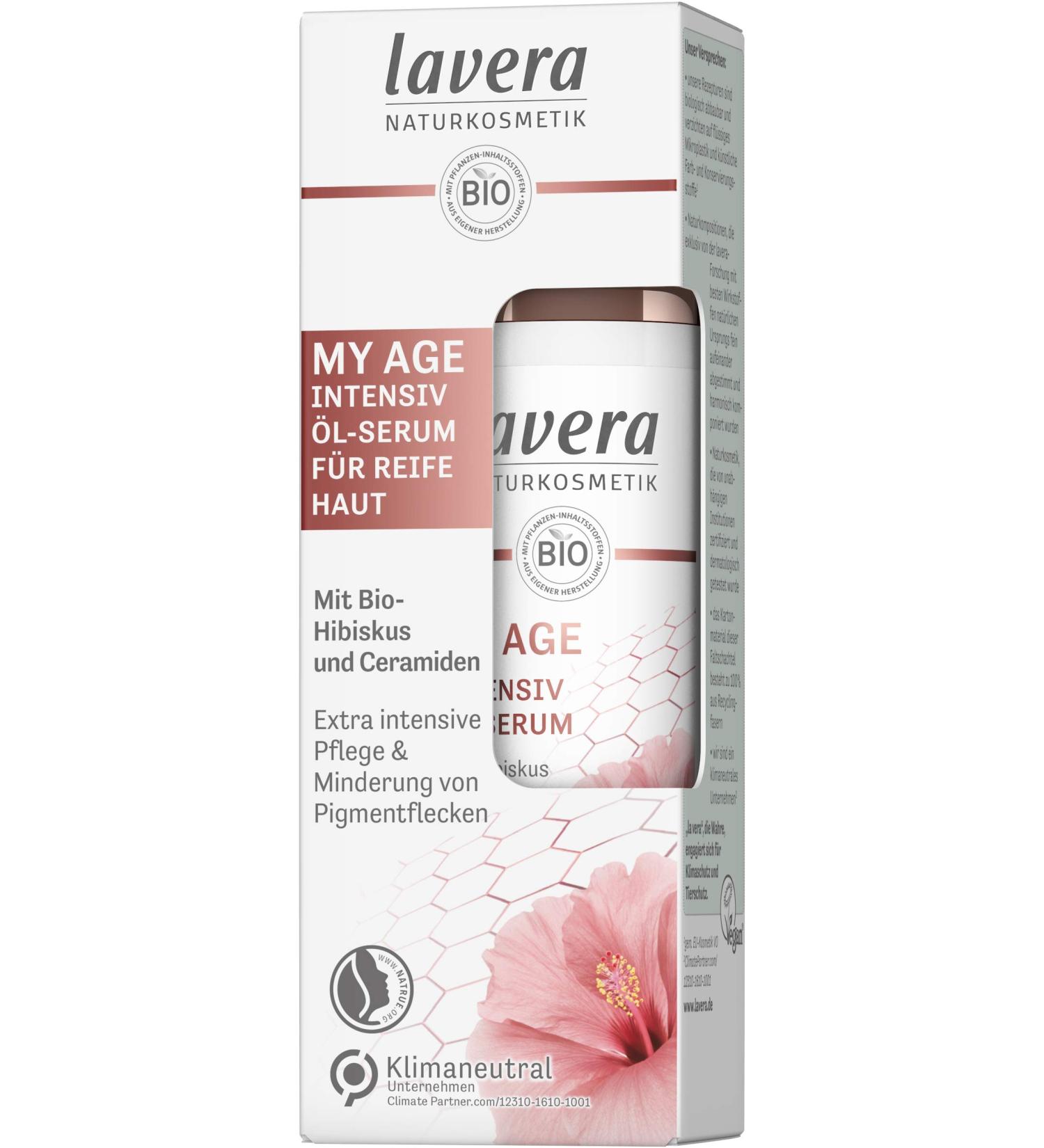 lavera MY AGE Intensive Oil Serum with Organic Hibiscus and Ceramides of Plant Origin Reduces Pigment Spots for Mature Skin Certified Natural Cosmetics Vegan 30 ml - Buy Online on GoSupps.com