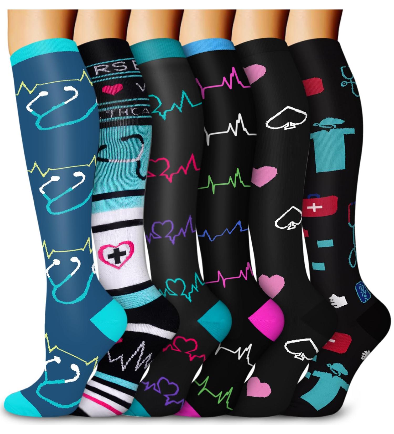 Blongw Compression Stockings for Men - 6 Pairs Knee Support Socks for Sports Travel & Cycling - Assorted Sizes S-M - Buy Online on GoSupps.com