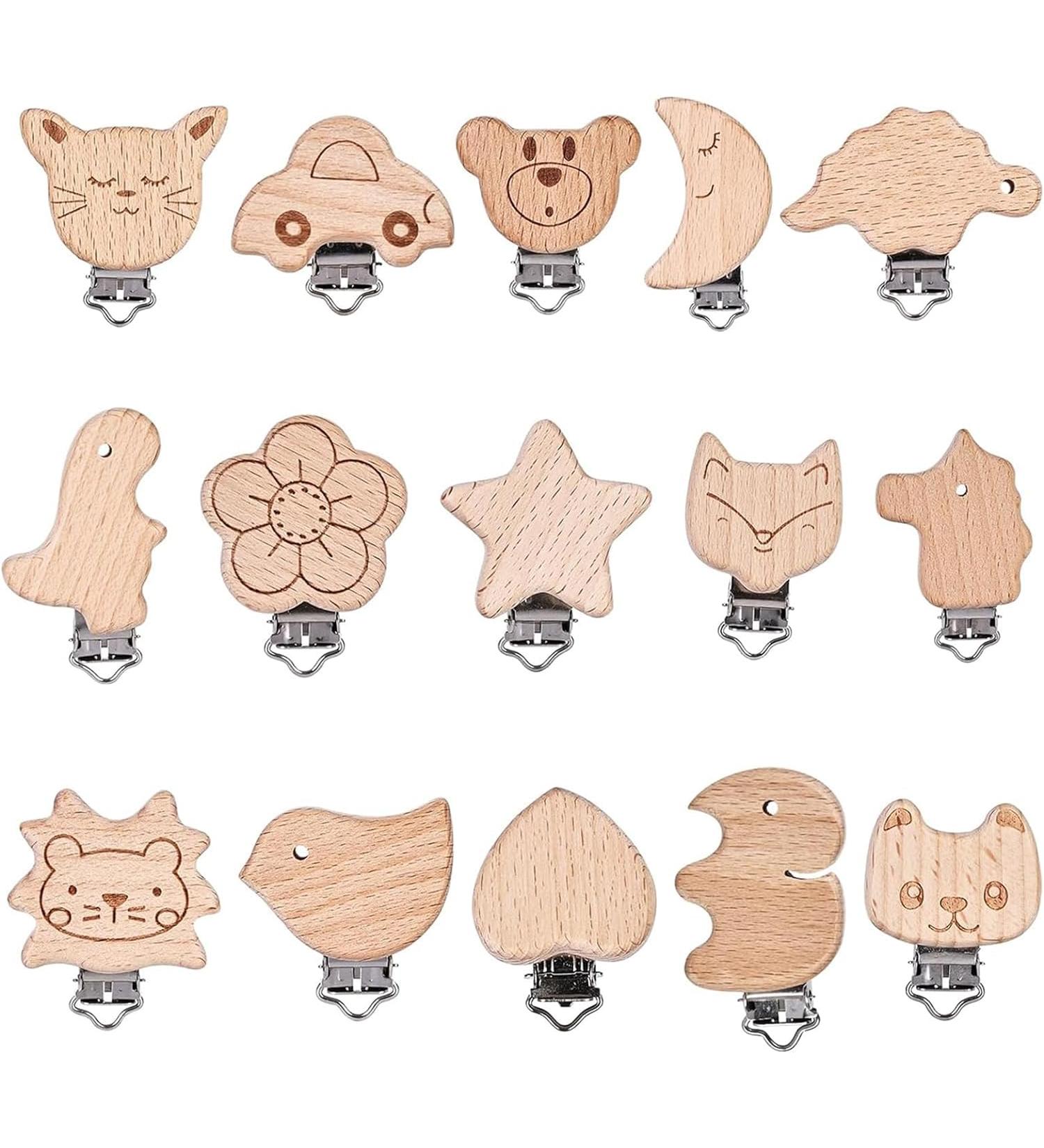 Uieamsio 15-Piece Wooden Pacifier Clip Set - DIY Baby Pacifier Chains & Accessories for International Shipping - Buy Online on GoSupps.com
