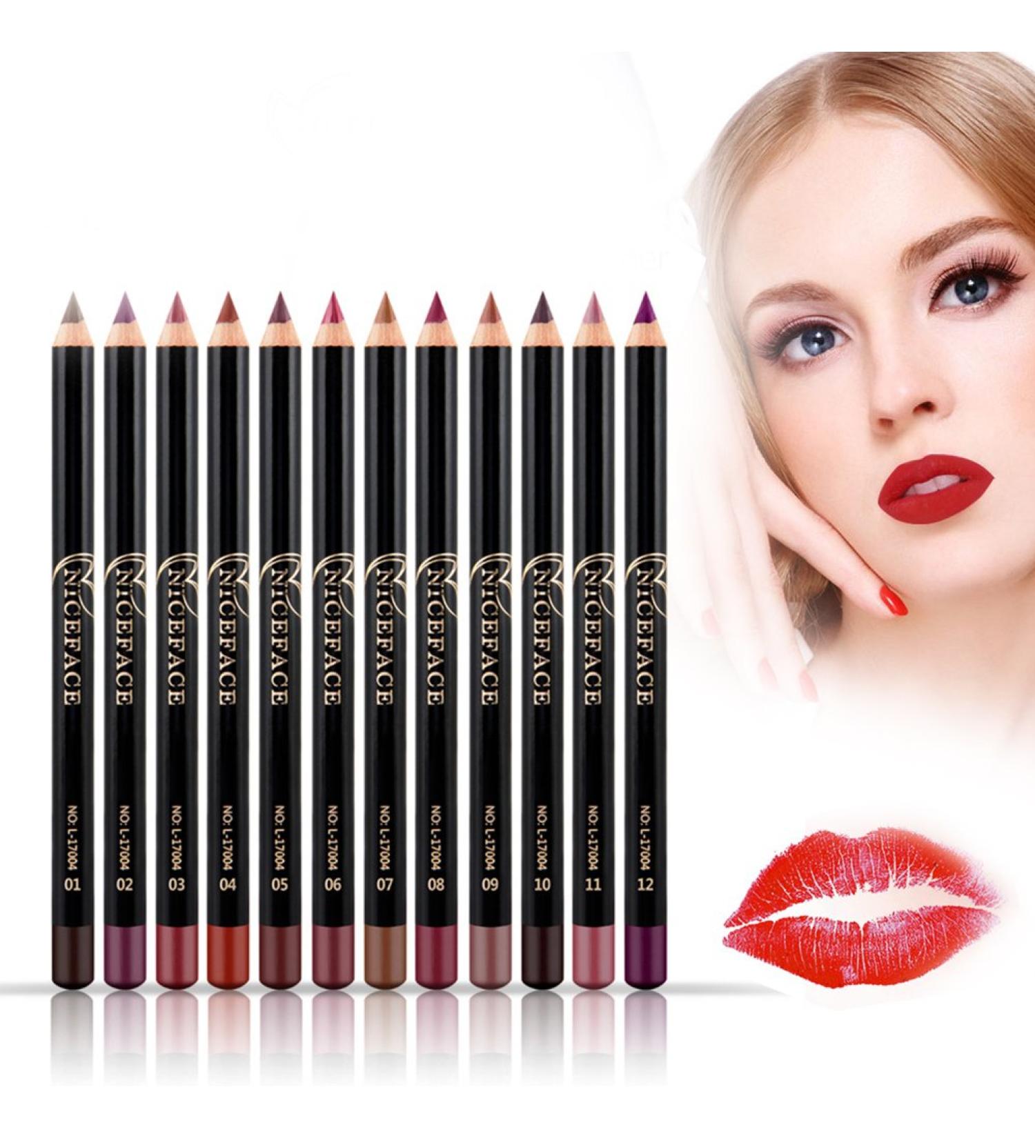 Lip Liner Pencil Set 12 pcs/Set Long Lasting Matte Waterproof Lipliner Pen Set with 12 Colors Define Lips for a Fuller Look - Buy Online on GoSupps.com