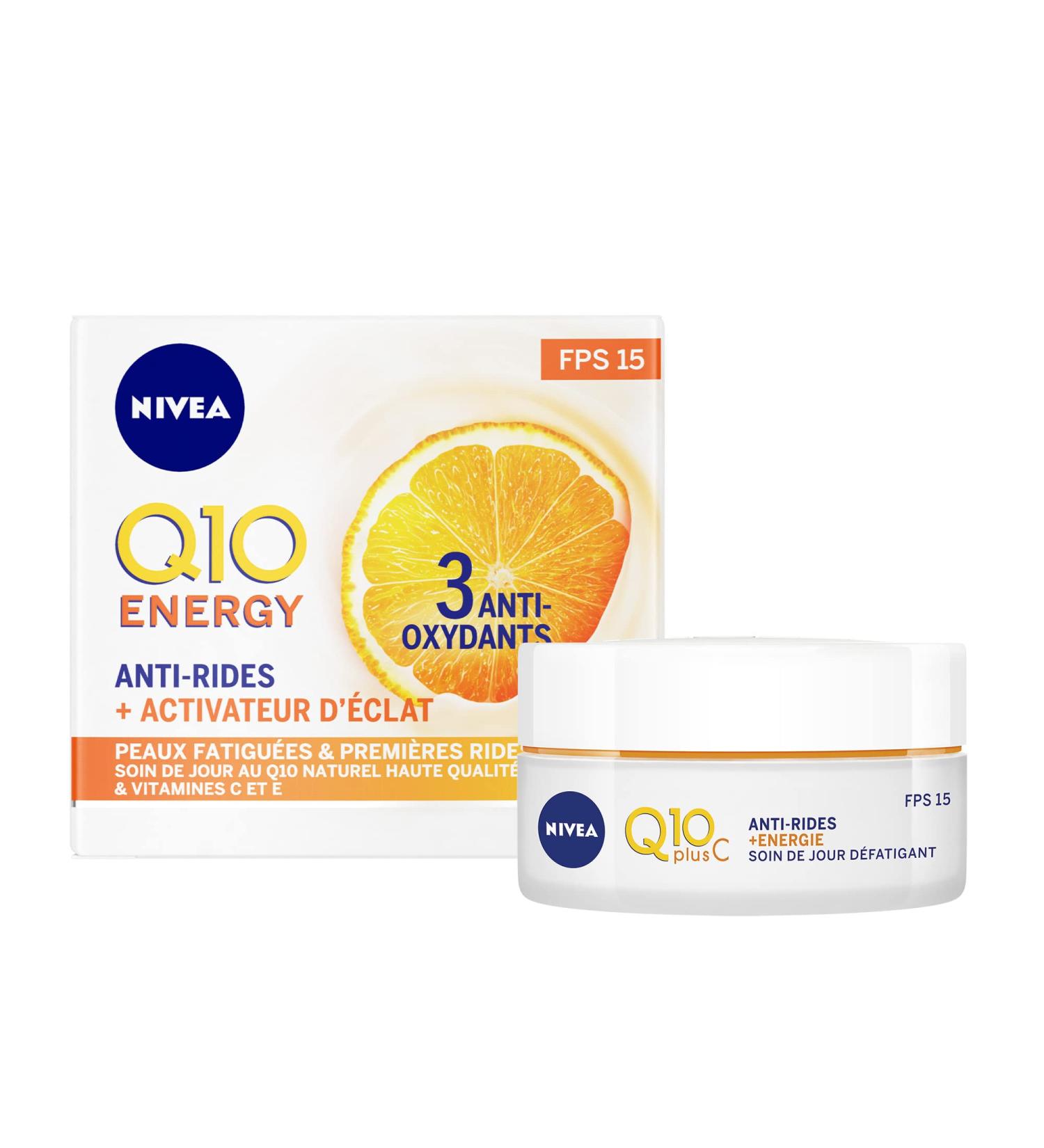 NIVEA Q10 Plus C Anti-Wrinkle + Energy Day Cream SPF 15 (1x 50 ml) anti-aging cream enriched with Q10 & Vitamin C moisturizing cream women's face care - Buy Online on GoSupps.com