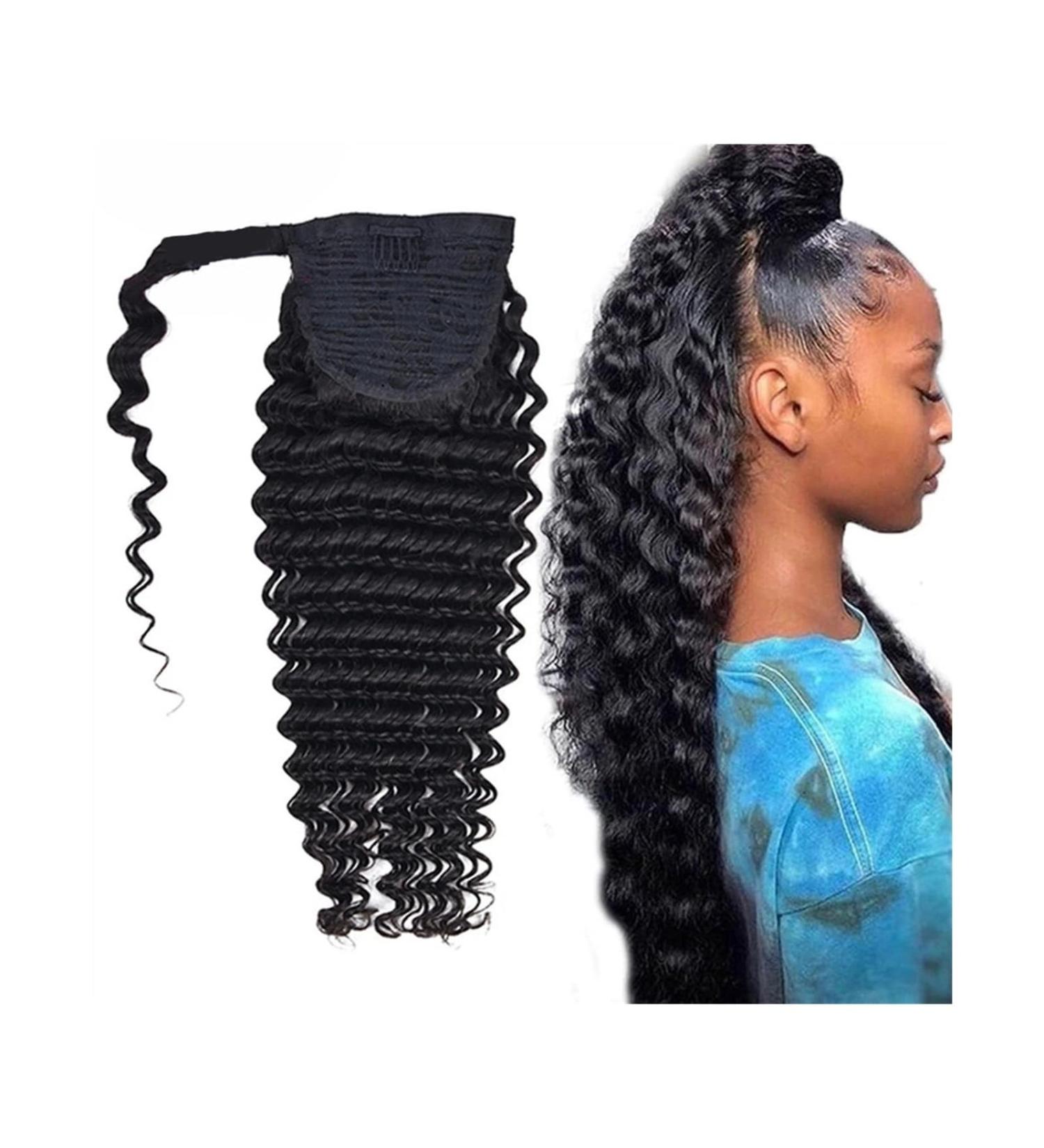 Ponytail Extension Deep Wave Human Hair Ponytail Extension for Black Women Wrap Around Ponytail with Magic Paste Clip In Wave Ponytail Hair Extensions Human Hair Pieces Ponytail Hairpiece for Women 10inches 100g - Buy Online on GoSupps.com