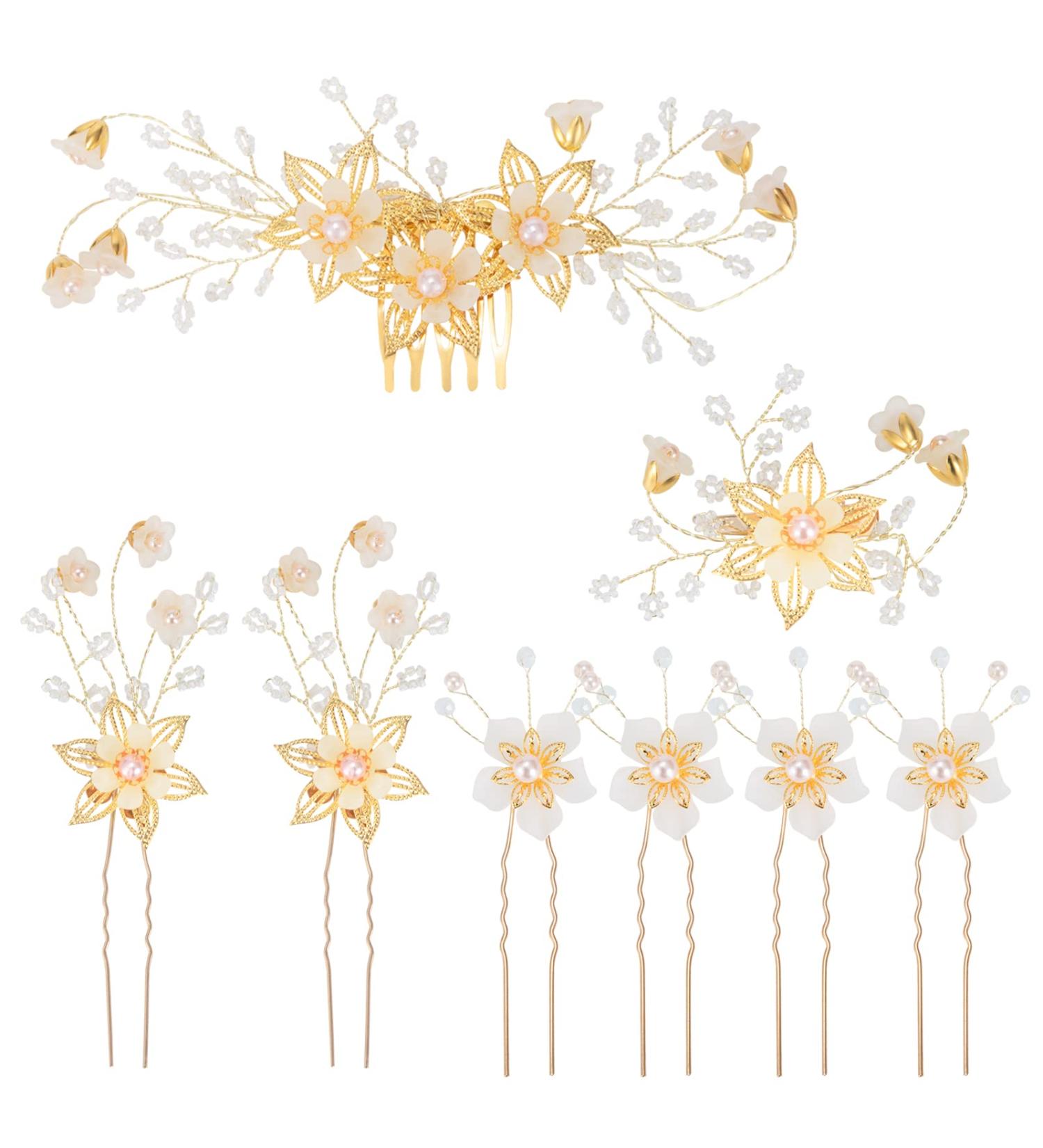 Bridal Wedding Hair Pins Flower Hairpieces Rhinestone Hair Accessories Pearl Hair Comb Hair Clips for Bride Bridesmaid 8 Pieces - Buy Online on GoSupps.com