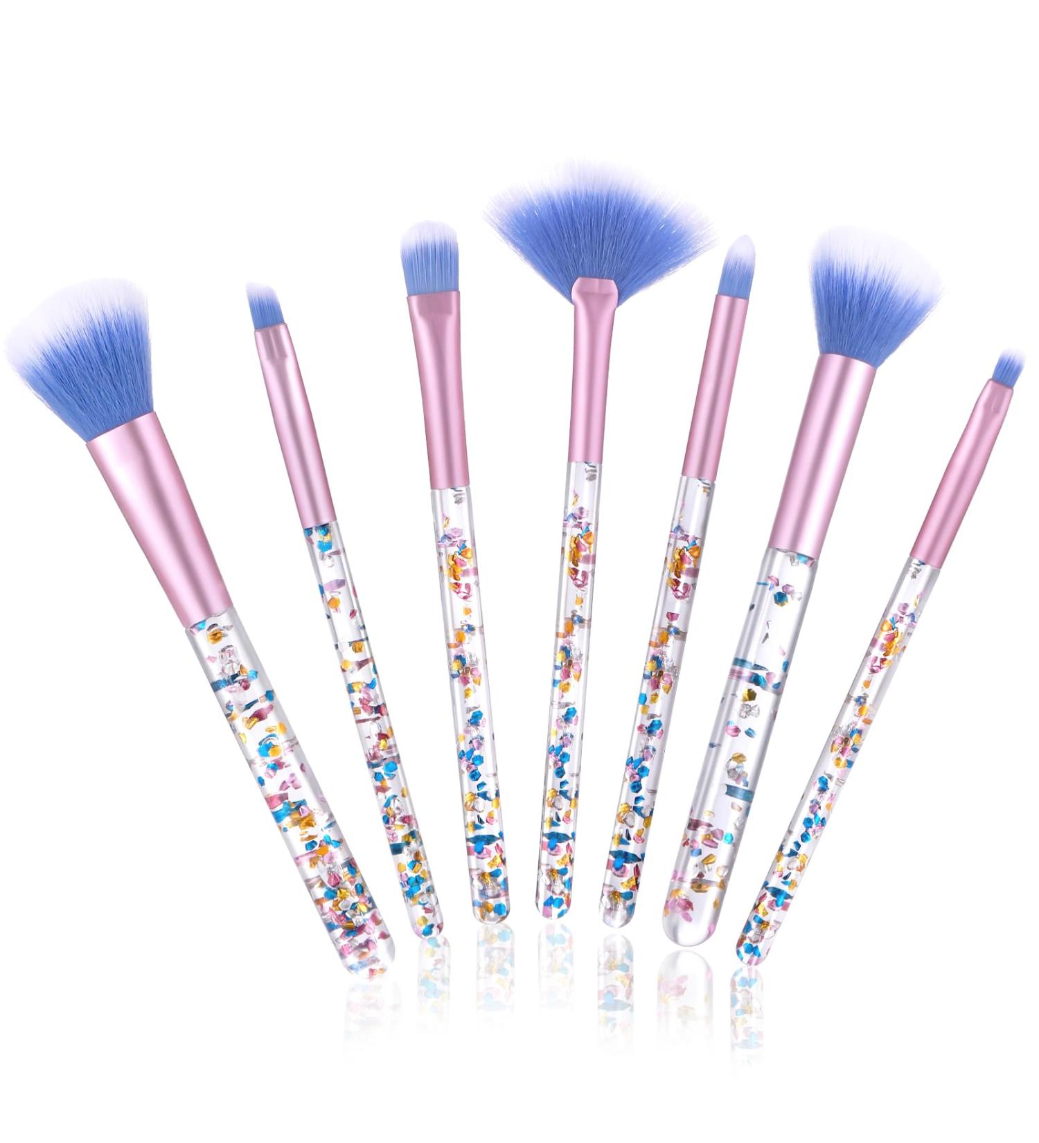 WLLHYF 7 Pack Makeup Brush Set Stylish Glitter Cosmetics Brushes Kit Professional Blending Brush with Crystal Sequins Handle for Eye Shadow Eyeliner Foundation Powder Concealer Blush Lip Women (Blue) - Buy Online on GoSupps.com