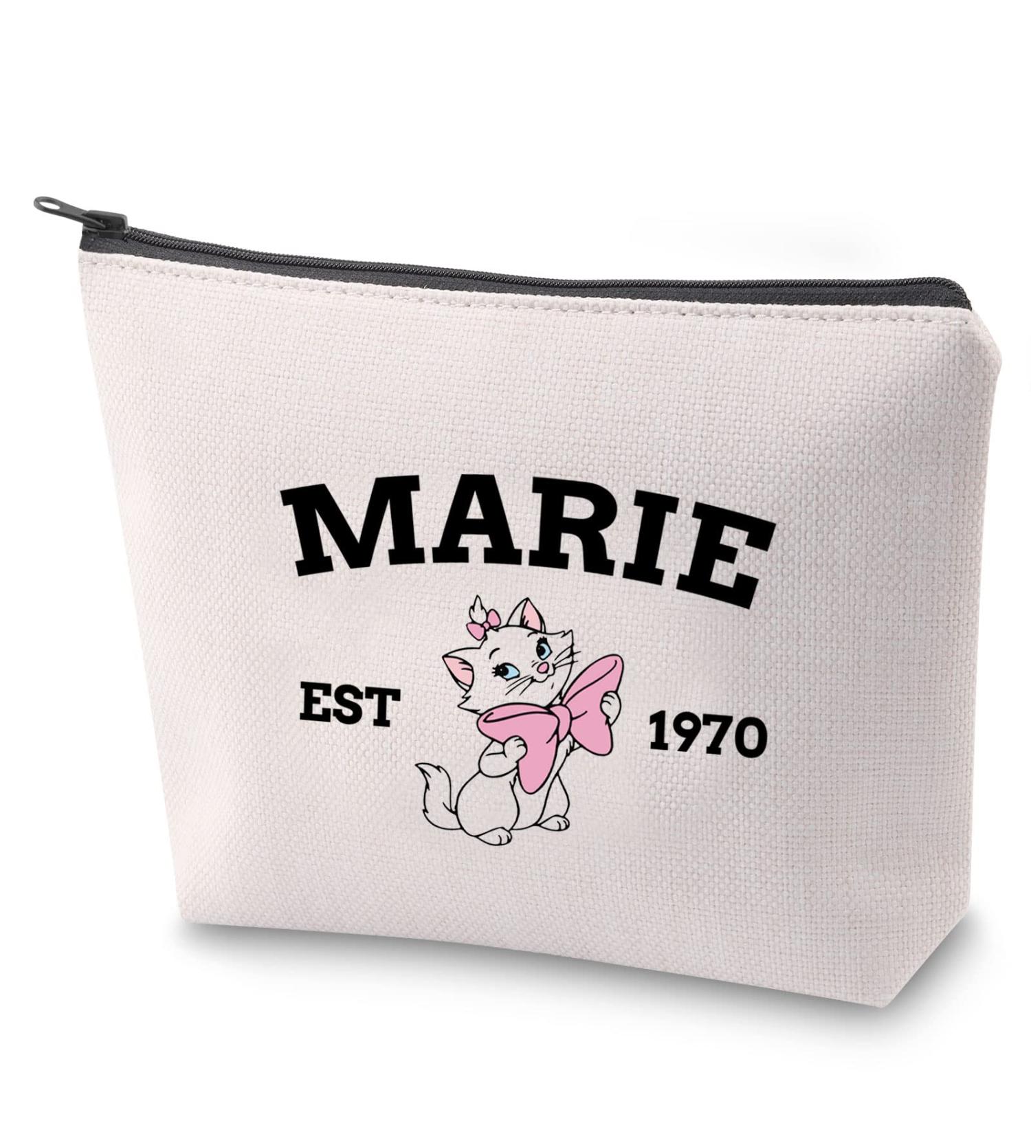 Bauna Cosmetic Bag - Cartoon Cat Motif 'Marie Est 1970' | Zipper Travel Bag for Cat Lovers | Perfect Gift - Buy Online on GoSupps.com