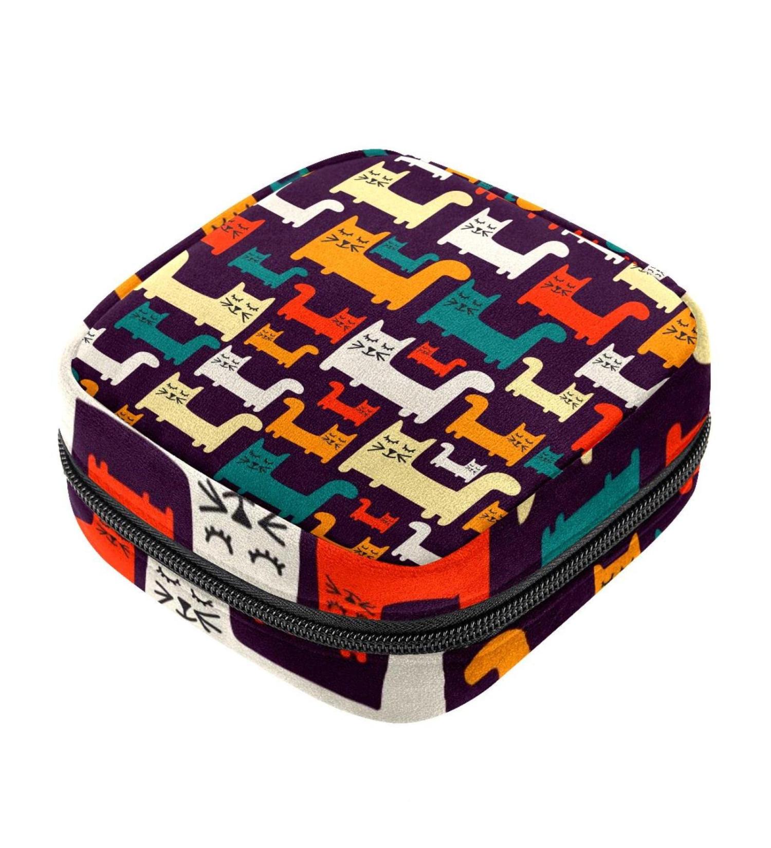 Cat Animal Print Sanitary Napkin Storage Bag and Menstrual Cup Pouch - Portable Girls Organizer in Multicoloured 09 - Buy Online on GoSupps.com