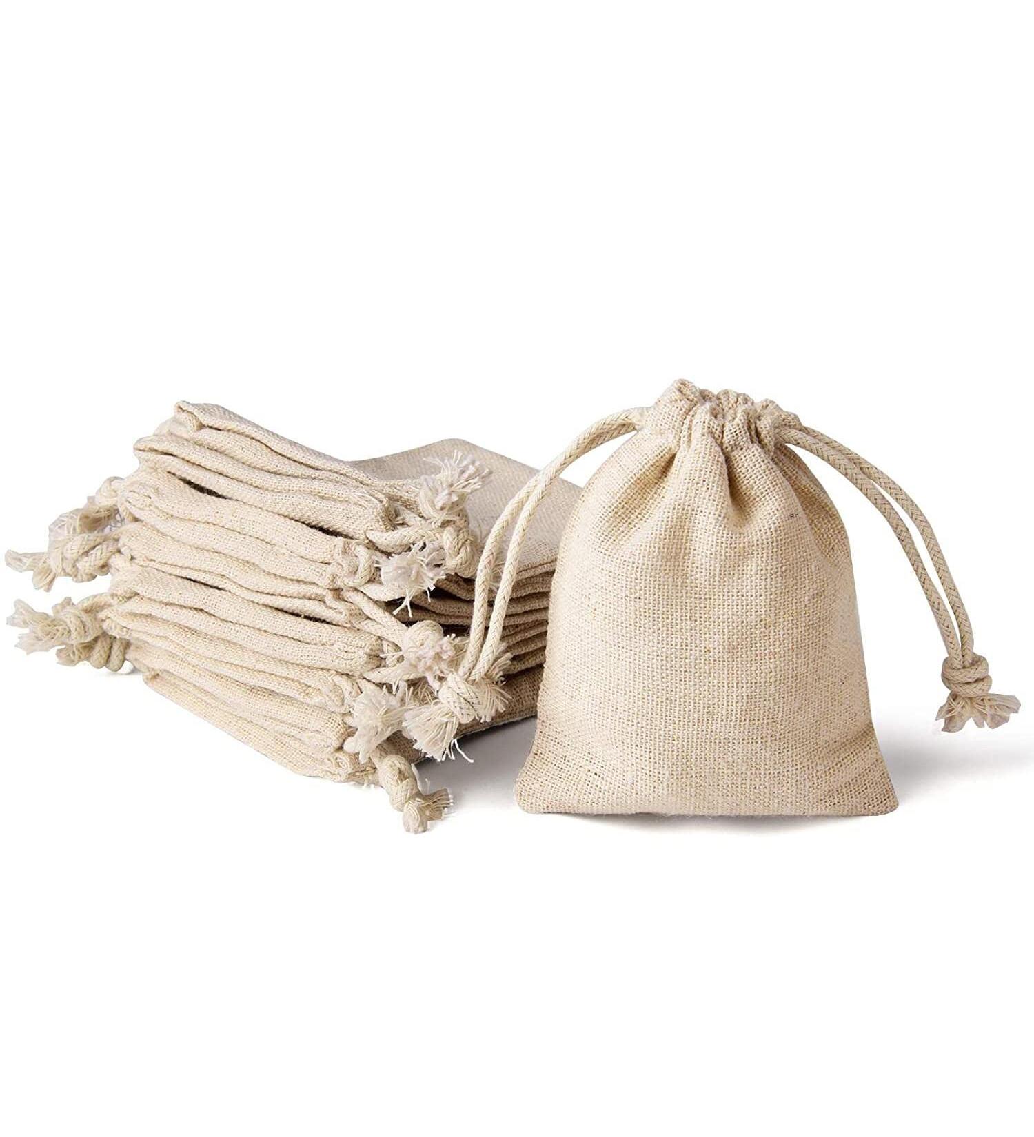 20PCS 3x3.7Inch Double Drawstring Cotton Cloth Bags - Beige | Small Jewelry Bracelet Beads Spice Gift Bags - Buy Online on GoSupps.com