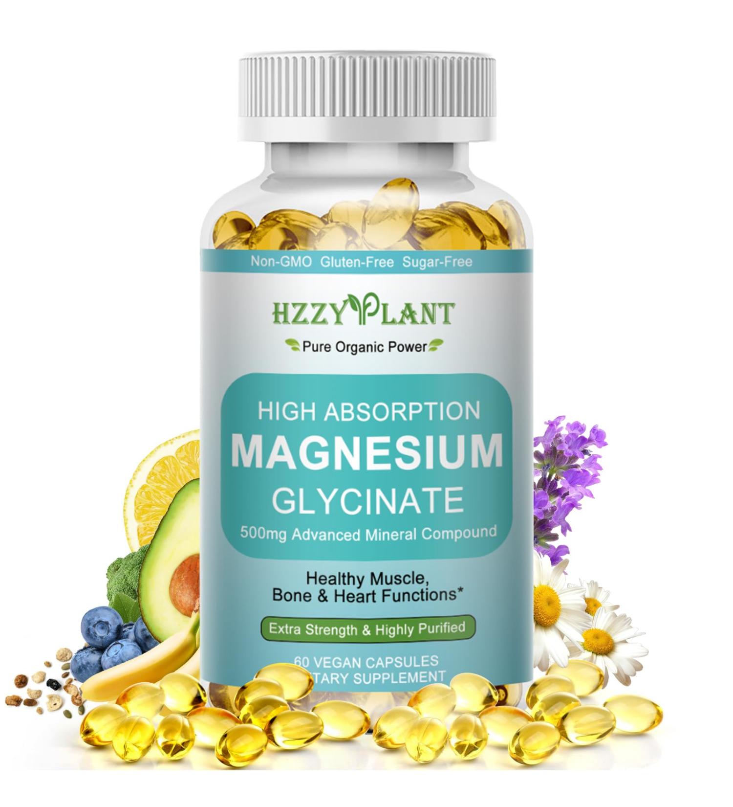 Magnesium Glycinate 500mg Softgels High Absorption Magnesium Supplement Softgel Capsules for Muscle Heart Sleep & Bone Support Stress Relief Nerve Health & Metabolism Non-GMO 2 Month Supply - Buy Online on GoSupps.com