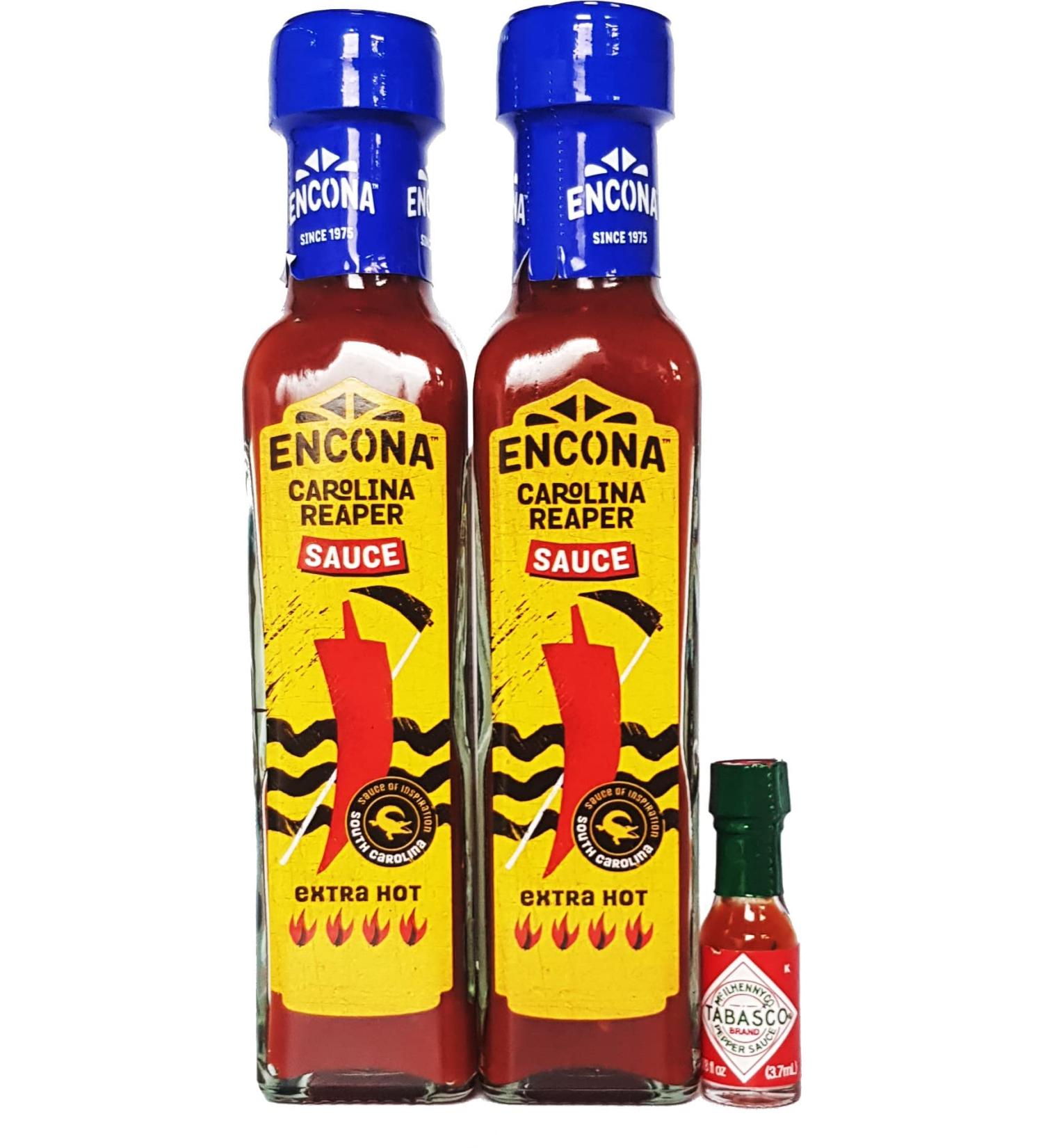 Encona Carolina Reaper Chilli Sauce (2x142ml) and Mini Tabasco (3.7ml) - Buy Online on GoSupps.com