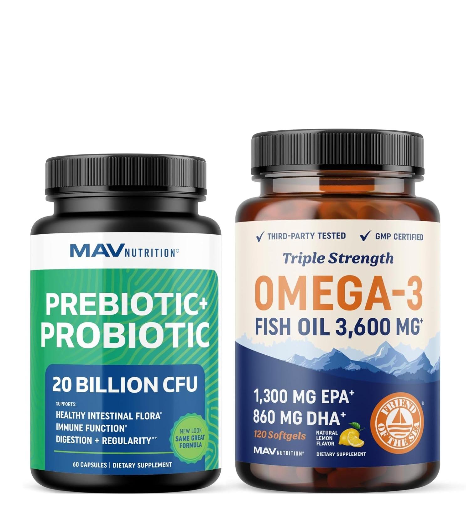 Omega 3 Fish Oil and Probiotic Capsules | Triple Strength EPA & DHA with Probiotic Gut Health & Immune Support Supplement | Comprehensive Wellness Bundle - Buy Online on GoSupps.com