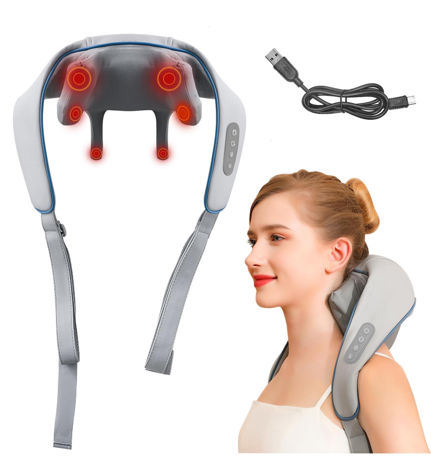 Onenine Shiatsu Neck & Shoulder Massager with Heat | 3D Deep Tissue Relief | 6 Silicone Heads for Muscle Pain Relief - Buy Online on GoSupps.com