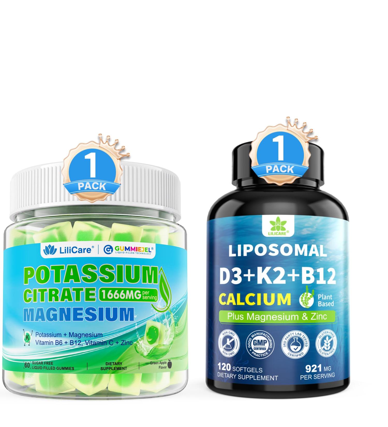 LILICARE Calcium D3 K2 Magnesium Zinc Supplements Potassium Magnesium Gummies 2 Pack - Buy Online on GoSupps.com