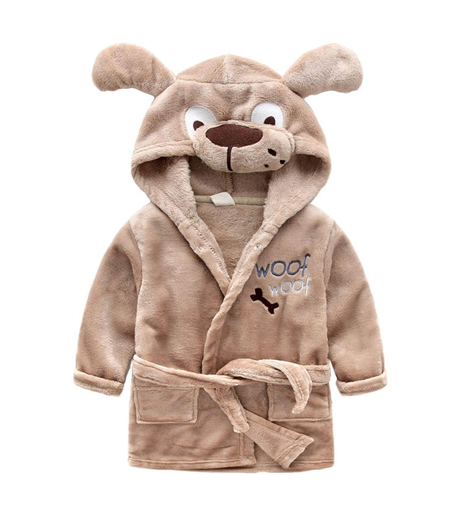 Soft Plush Hooded Bathrobe for Baby Boys & Girls | Unisex 0-24 Months | Fleece Animal Face Bathrobe for Toddlers & Newborns | Brown Dog Design - Buy Online on GoSupps.com