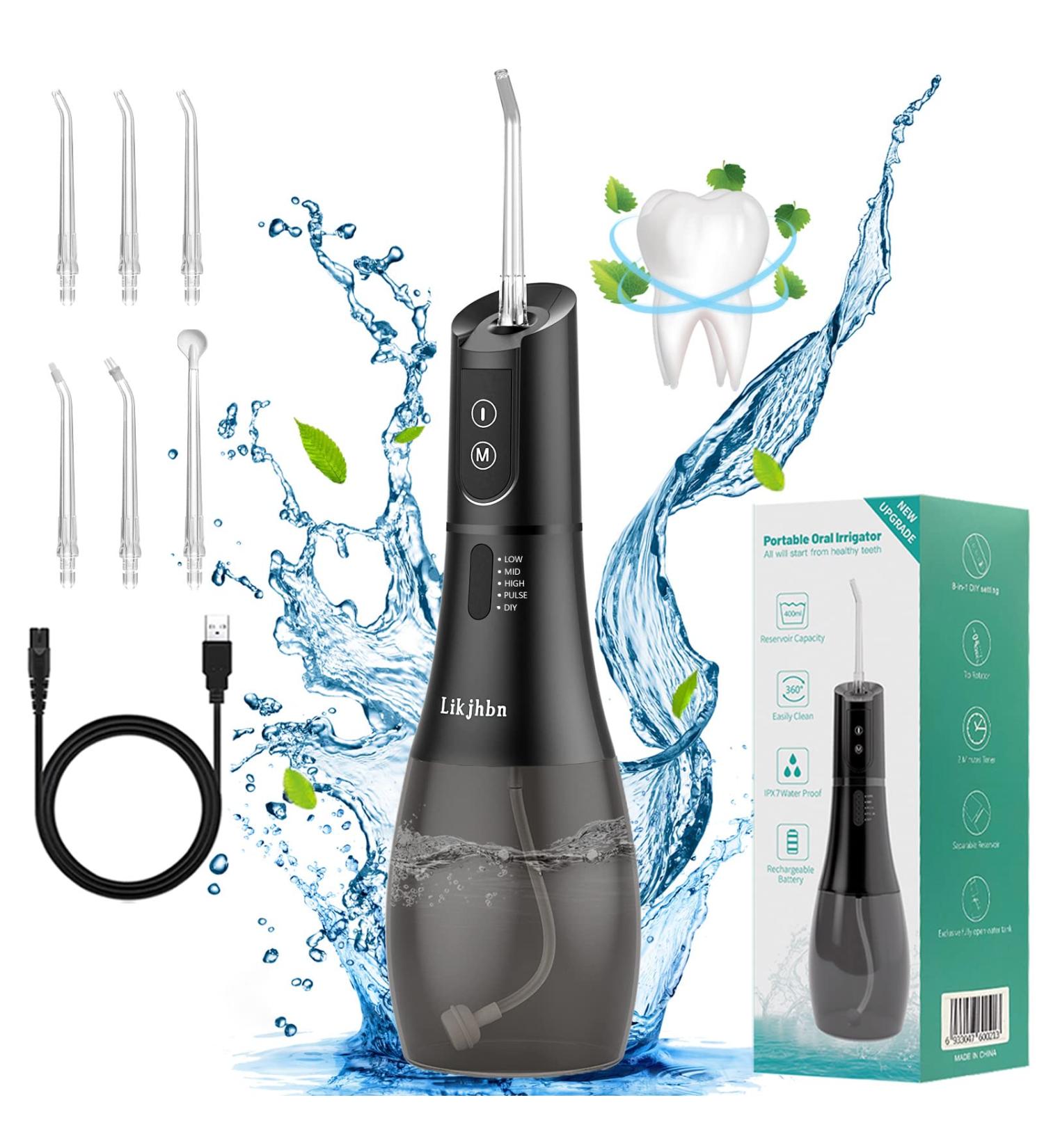 Rechargeable Cordless Water Flosser with 5 Modes | Teeth Cleaner & Plaque Remover for Braces | 400ML Black - Buy Online on GoSupps.com