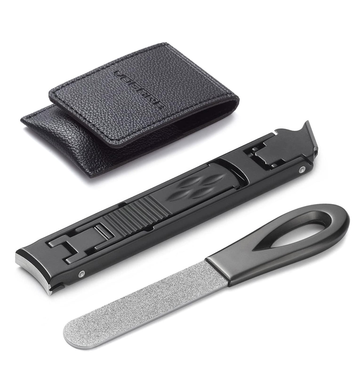 VOGARB Portable Nail Clippers for Thick Nails - Ultra Slim Folding Design with Safety Lock and File - Double Head Curved Trimmer for Toenail and Fingernail - Wide Jaw Opening Cutter (Black) - Buy Online on GoSupps.com