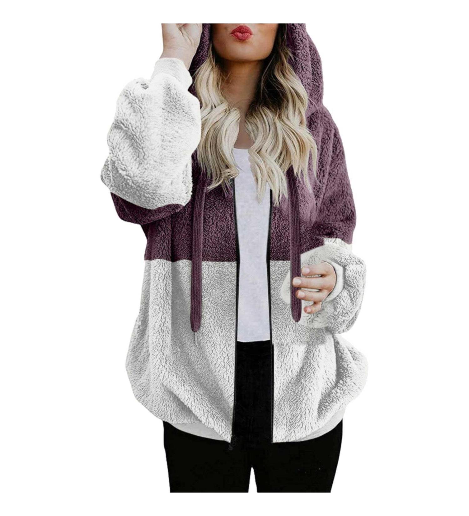 Shop Hanxiulin Oversized Plush Hoodie Jacket - Women's Winter Coat in Stylish Color Variants | International Shipping Available - Buy Online on GoSupps.com