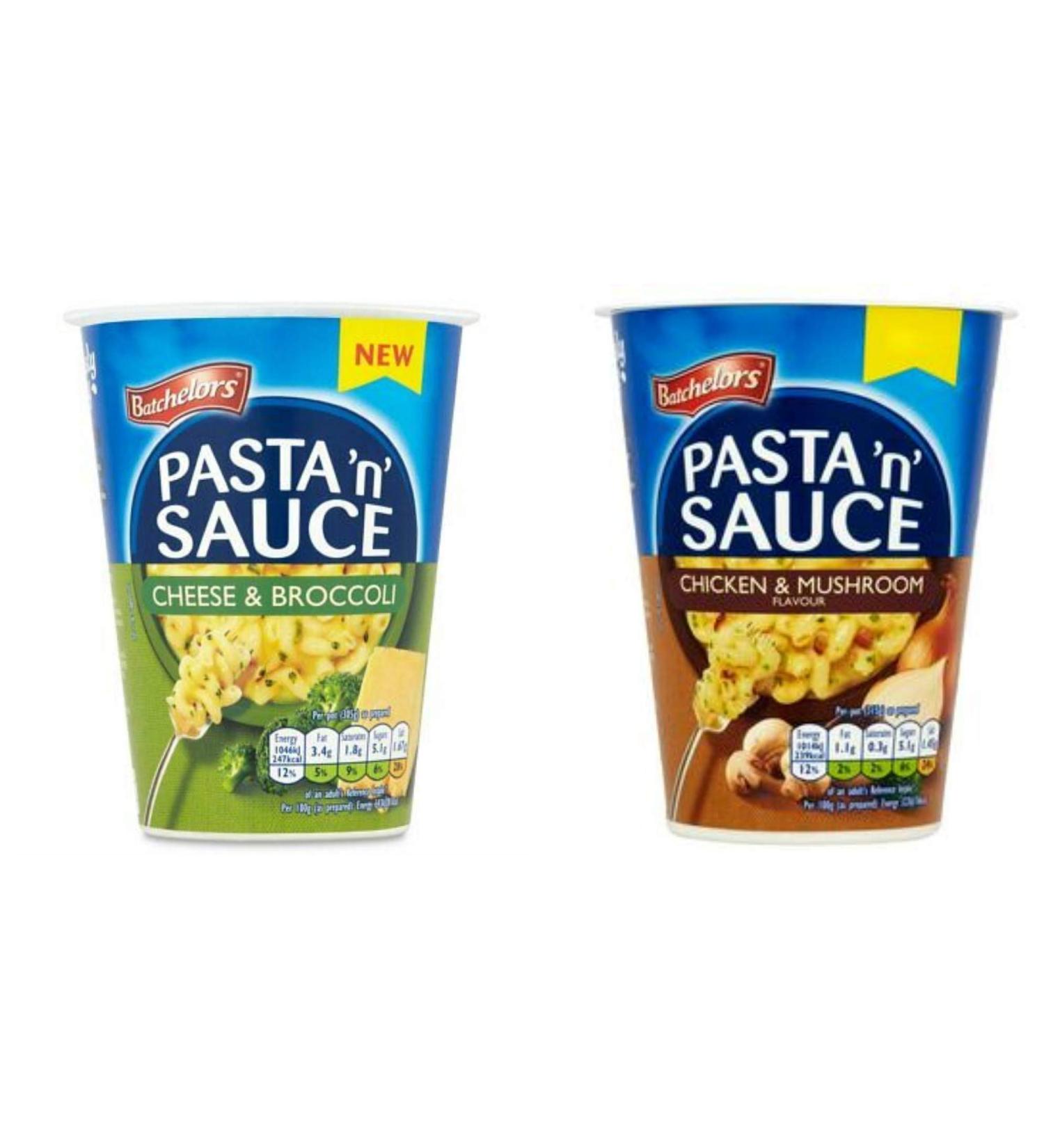 Batchelors Pasta 'n' Sauce Pots - 6 pots Set Bundle. 2 Flavours. 3 of Each: Chicken & Mushroom Cheese & Broccoli.