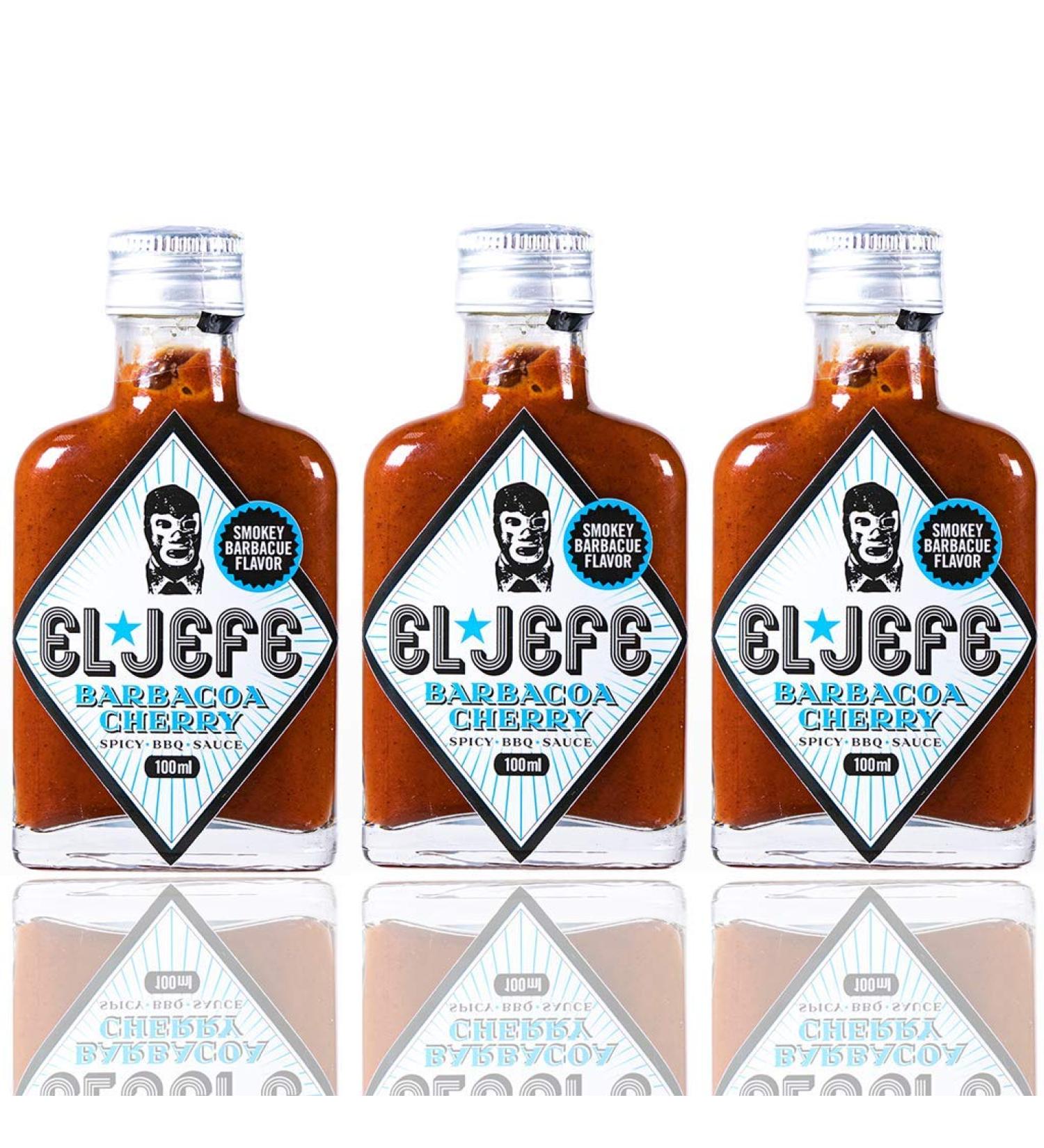 The Chief Cousin Salsa El Jefe Primo Sauce Hot sauce Barabcoa Cherry 3 pack 3 x 100ml Barbecue Cherry