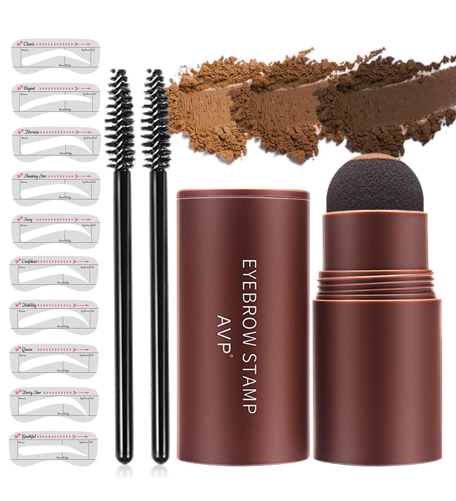 Eyebrow Stamp Stencil Kit - Perfect Brows with Brow Stamp Makeup Powder and 10 Reusable Stencils in Dark Brown | Long-lasting, Waterproof Eyebrow Shaping Kit - Buy Online on GoSupps.com