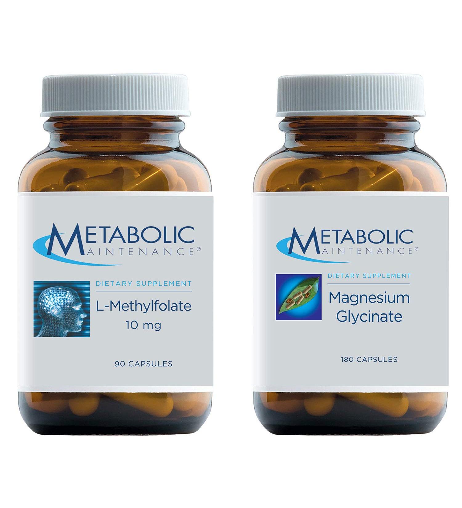 Metabolic Maintenance Cardiovascular Support Set: L-Methylfolate 10mg + Magnesium Glycinate & Vitamin C - 90 Capsules + 180 Capsules - Buy Online on GoSupps.com